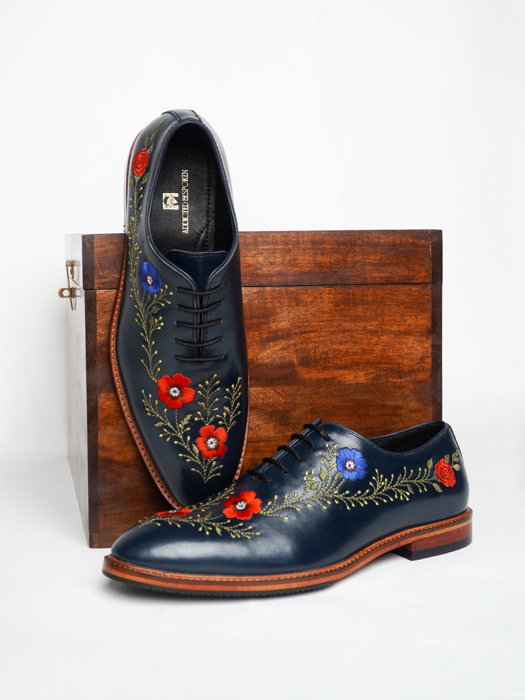 Navy Floral Laceup Shoes