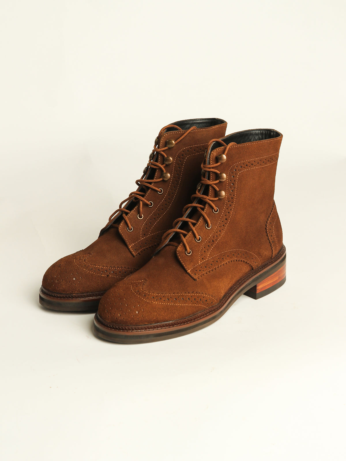 Men\'s vintage Tan Leather Brogue Boots - Classic Wingtip Lace-Up Wingtip Lace Up Boots- Tan by Lethato main image 3