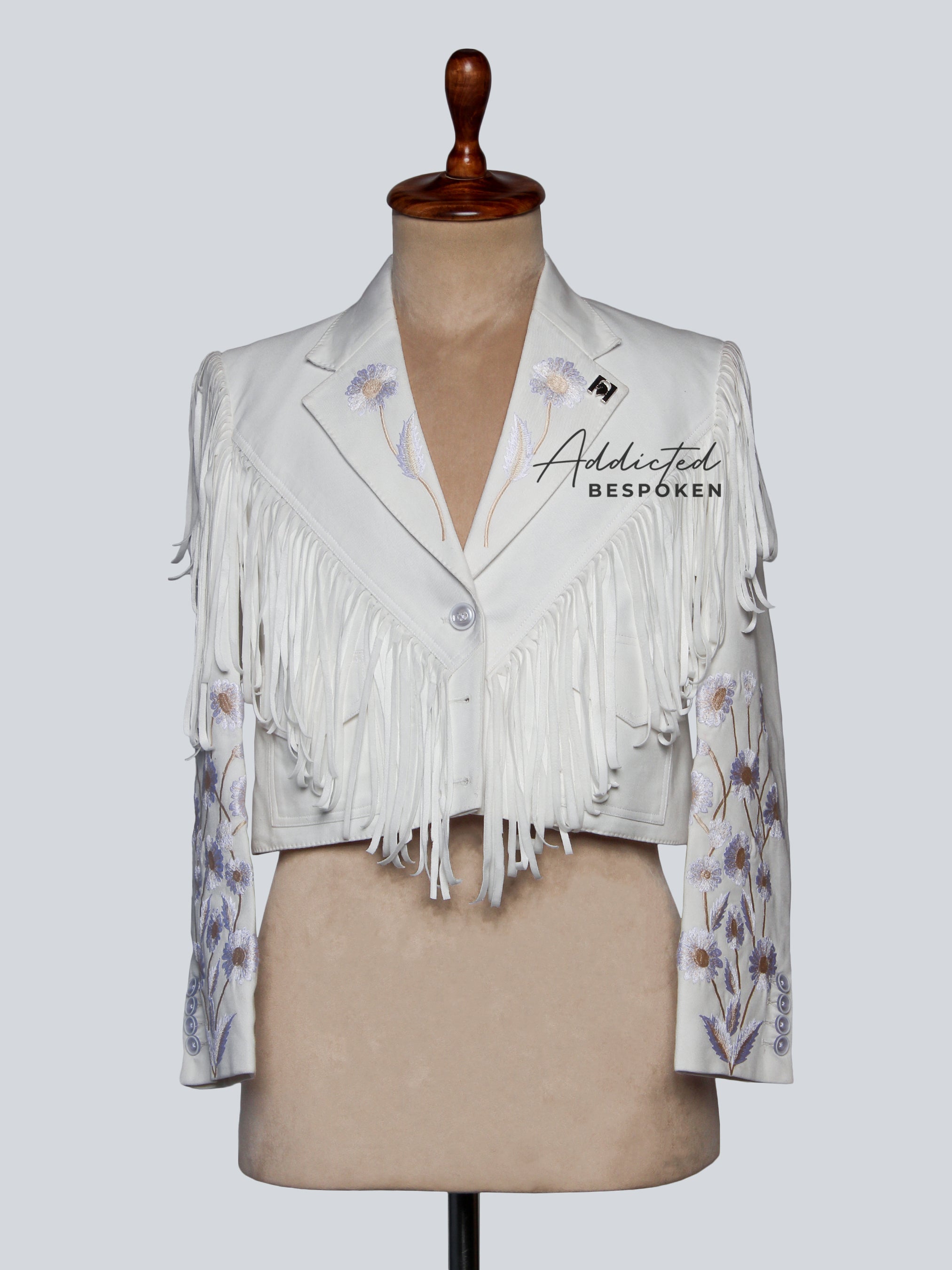 Short Jacket with Fringe and Flower Accents