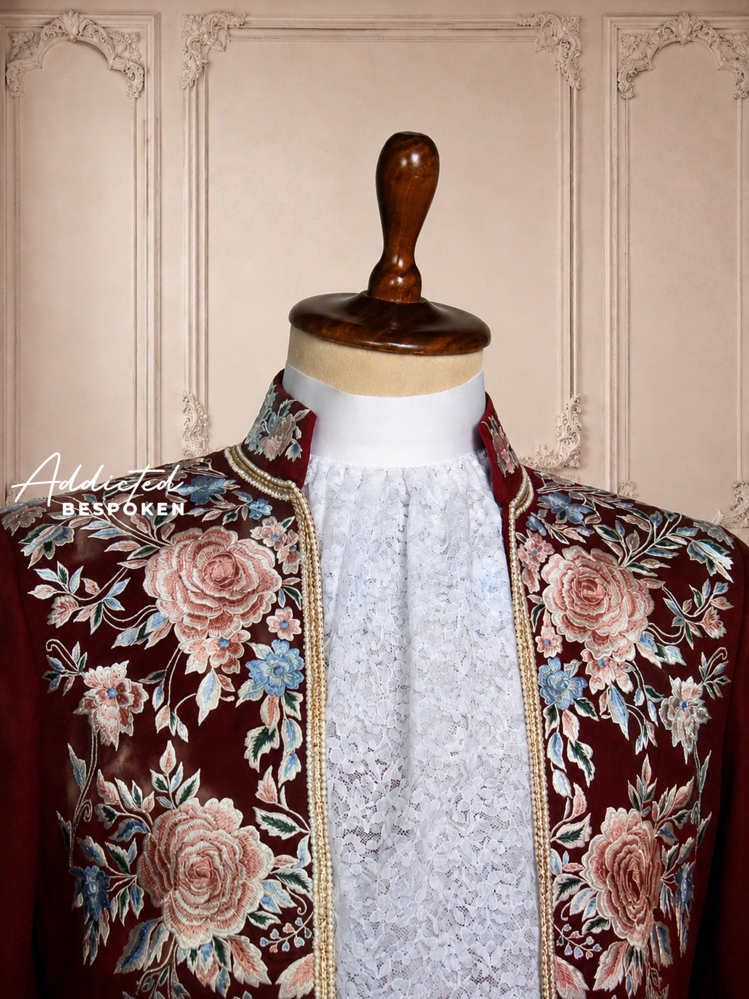Burgundy Embroidered Men's Long Coat Addicted Bespoken