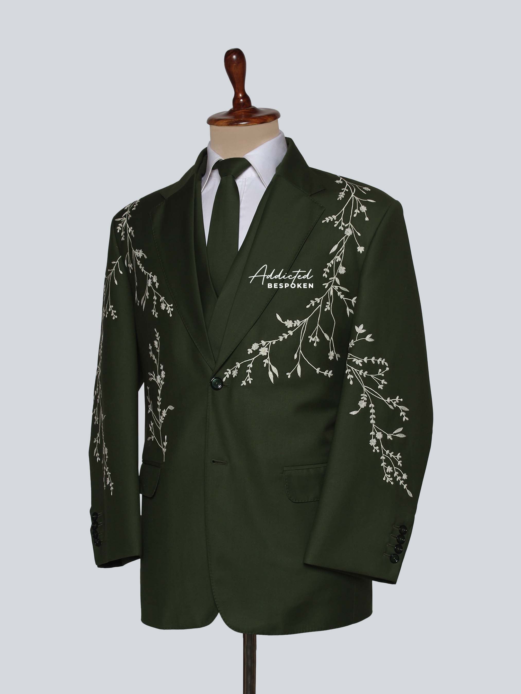 Green Embroidered Floral Suit Addicted Bespoken