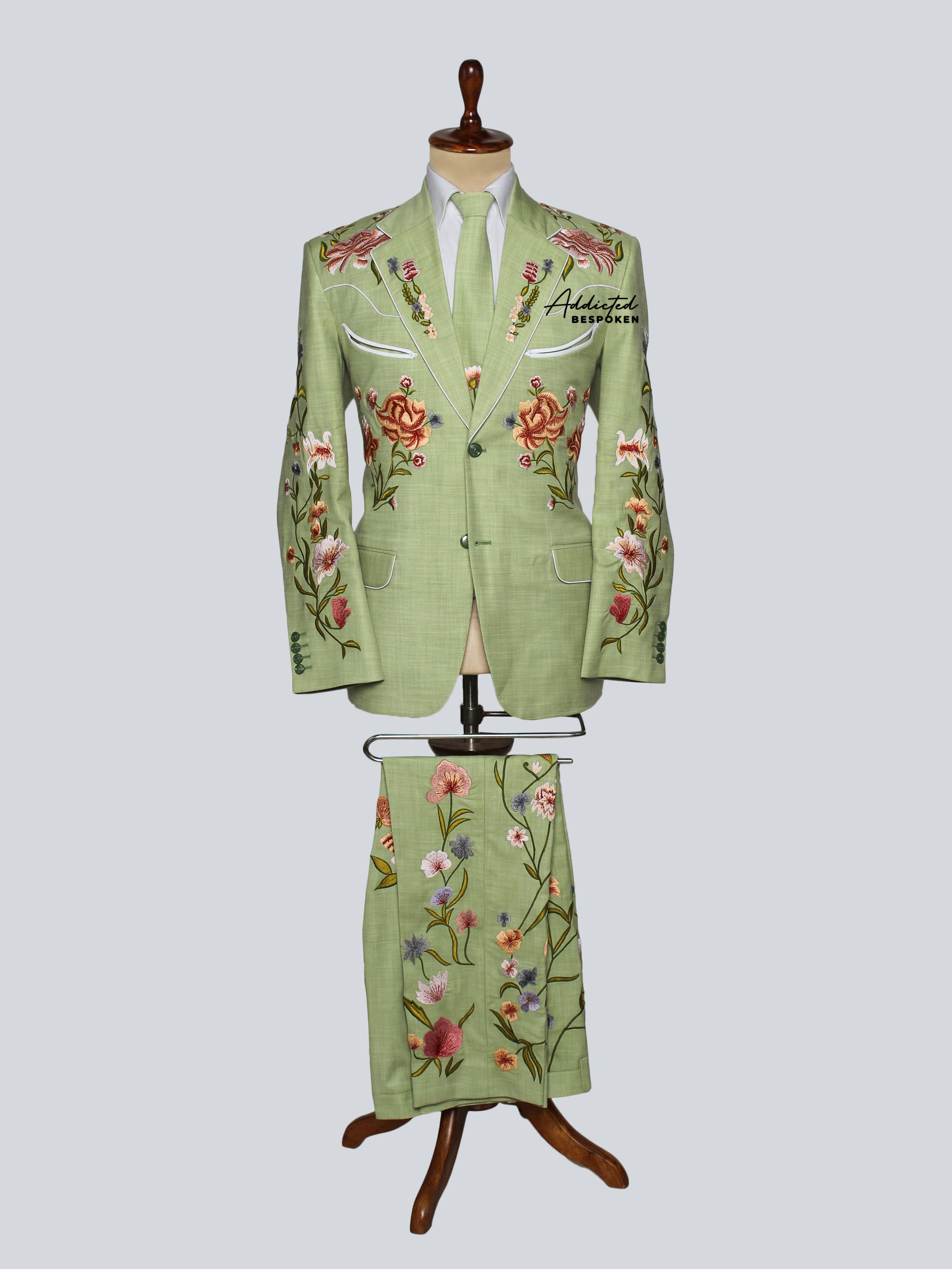 Sage Linen Embroidered Suit Addicted Bespoken