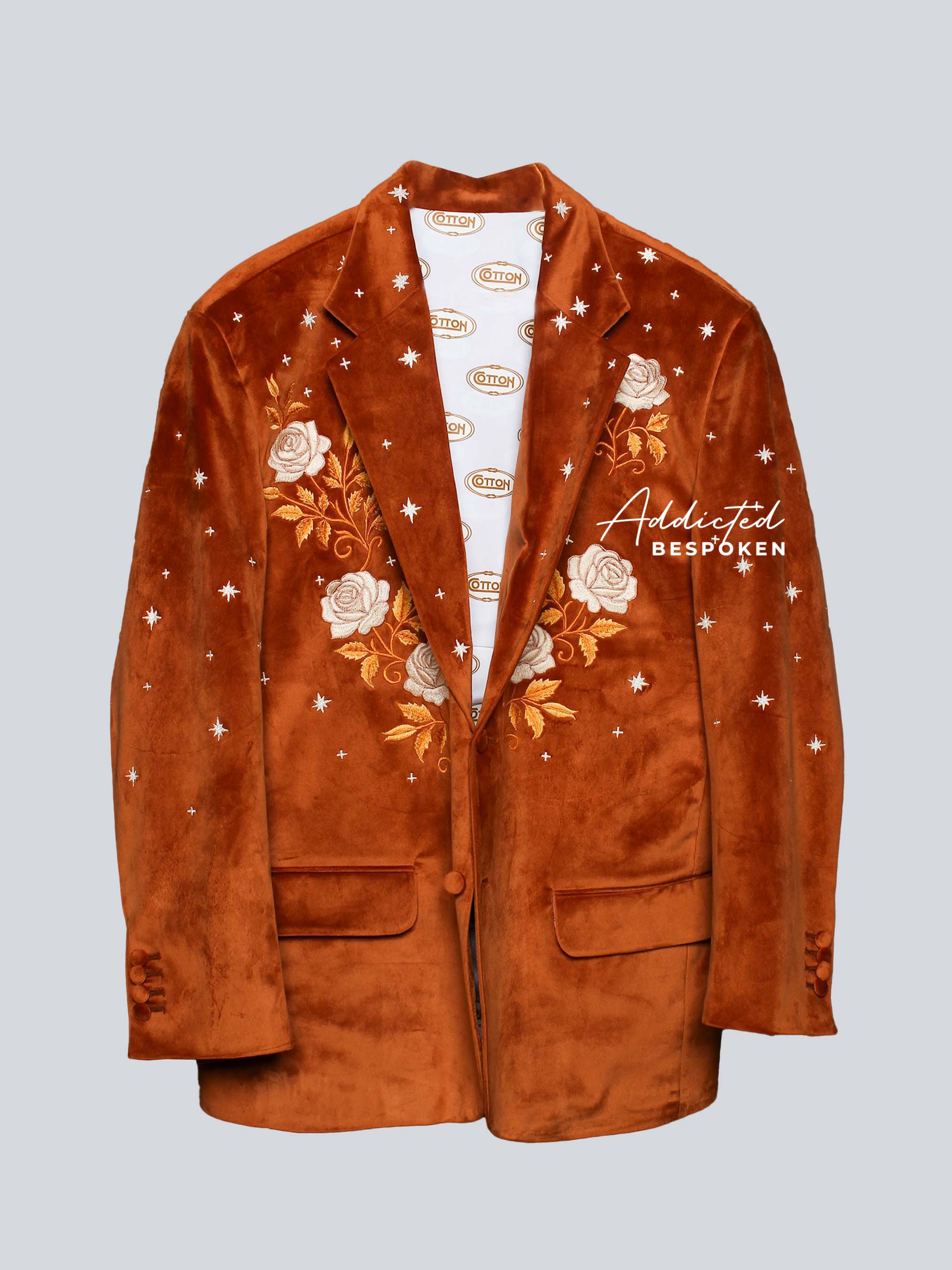 Rust Velvet Embroidered Blazer Addicted Bespoken
