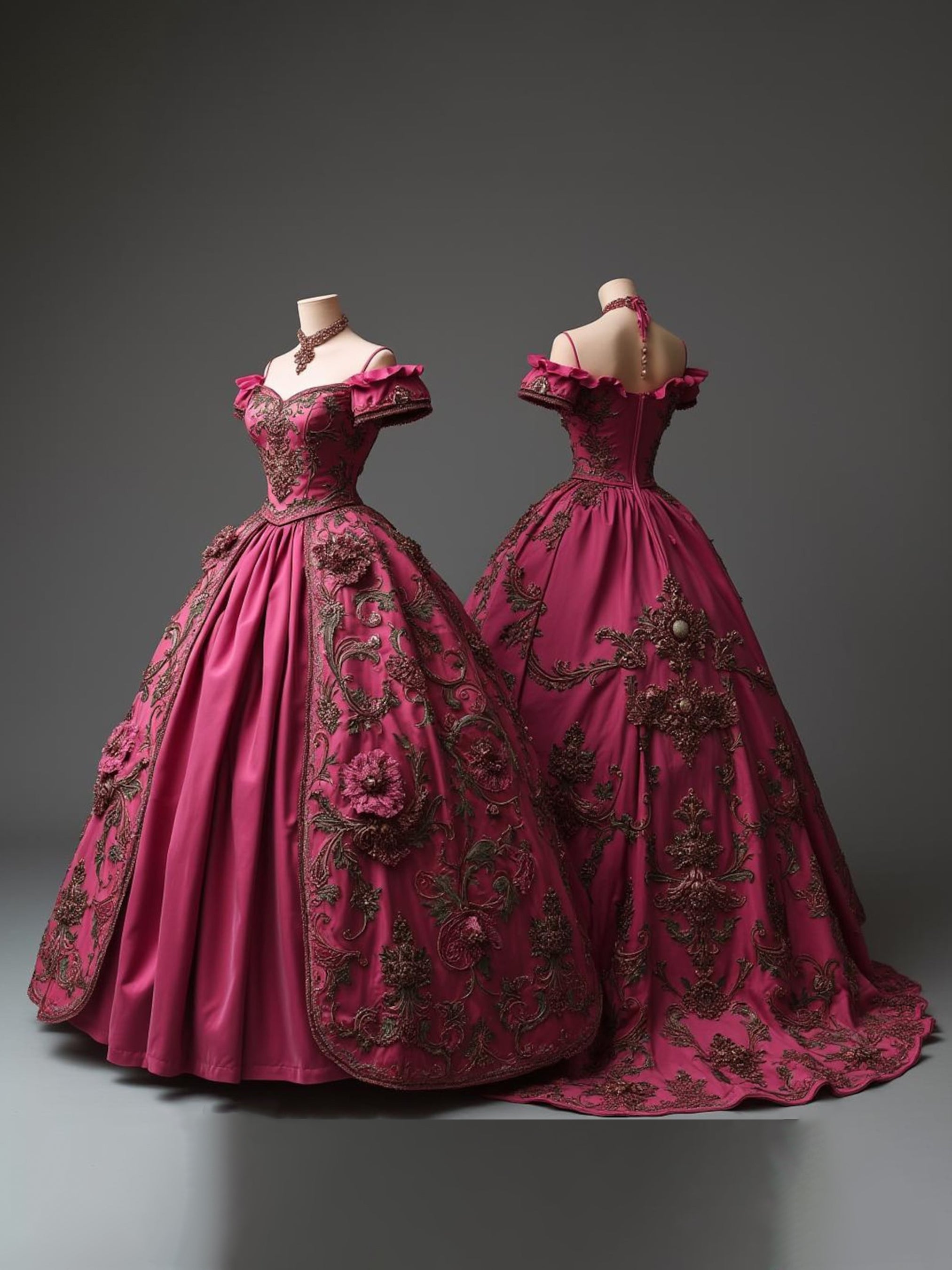 Victorian Rococo Ball Gown with Exquisite Lace–18th Century Elegance