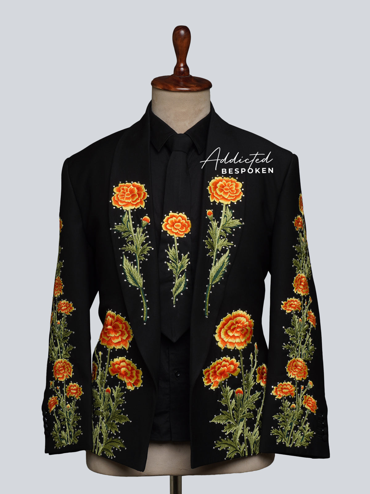Marigold Vibrant Floral Embroidered Suit | Addicted Bespoken