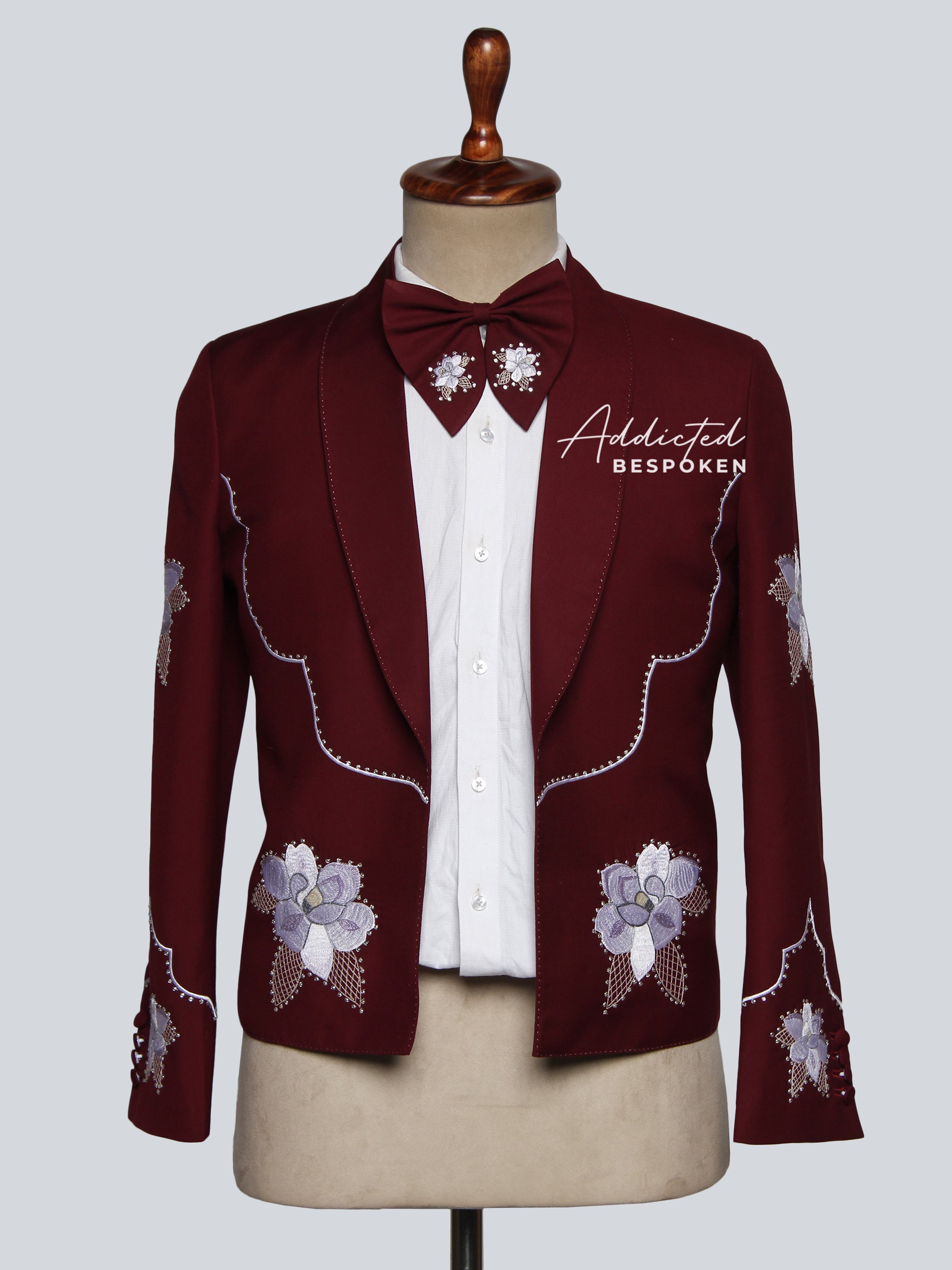 Crimson Bloom Shawl Lapel Embroidered Suit