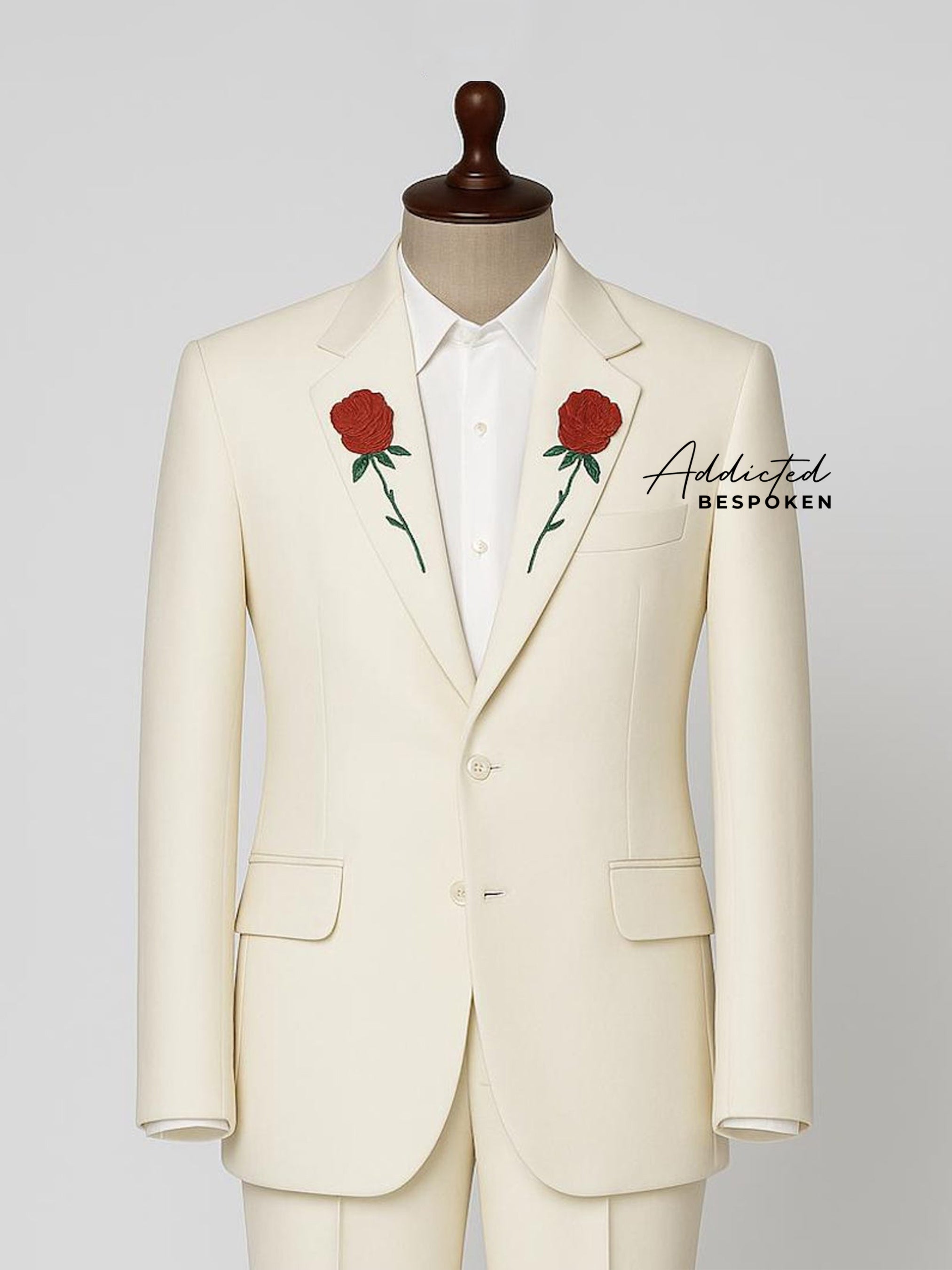 Custom Rose Embroidered Groom Suit