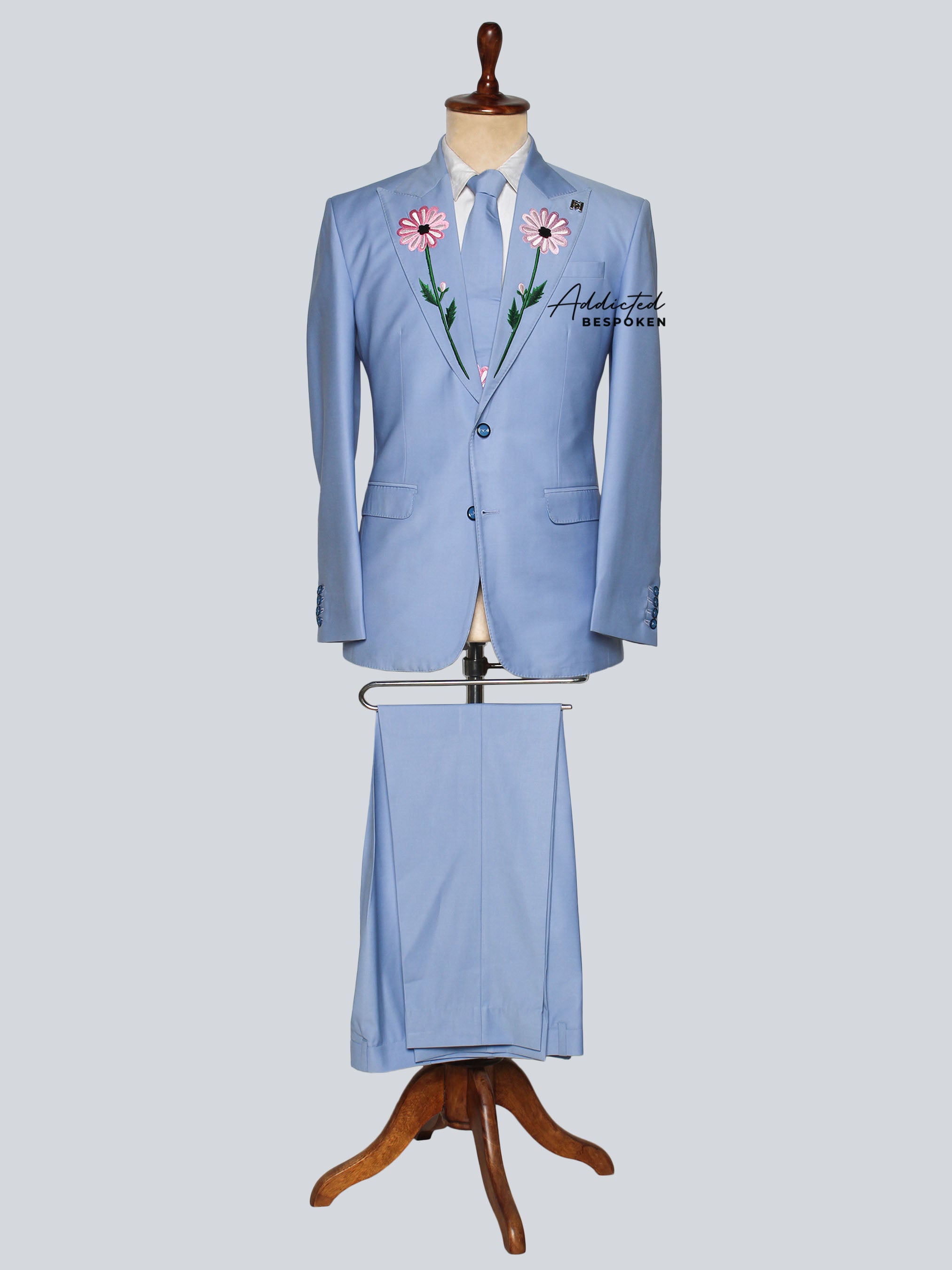 Floral Custom Embroidered Suit (Skyblue)