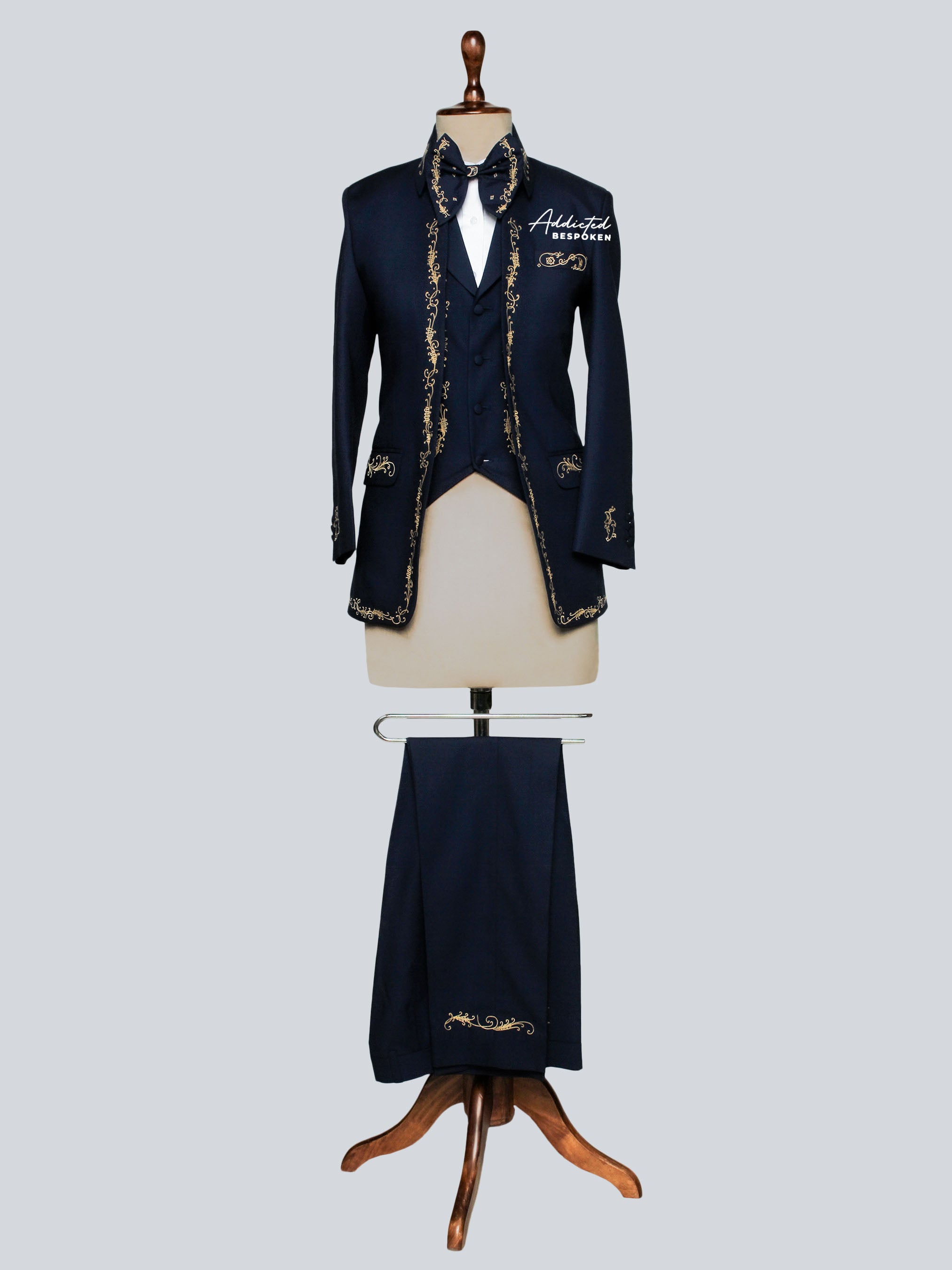 Navy Gold Embroidered Mariachi Suit Addicted Bespoken