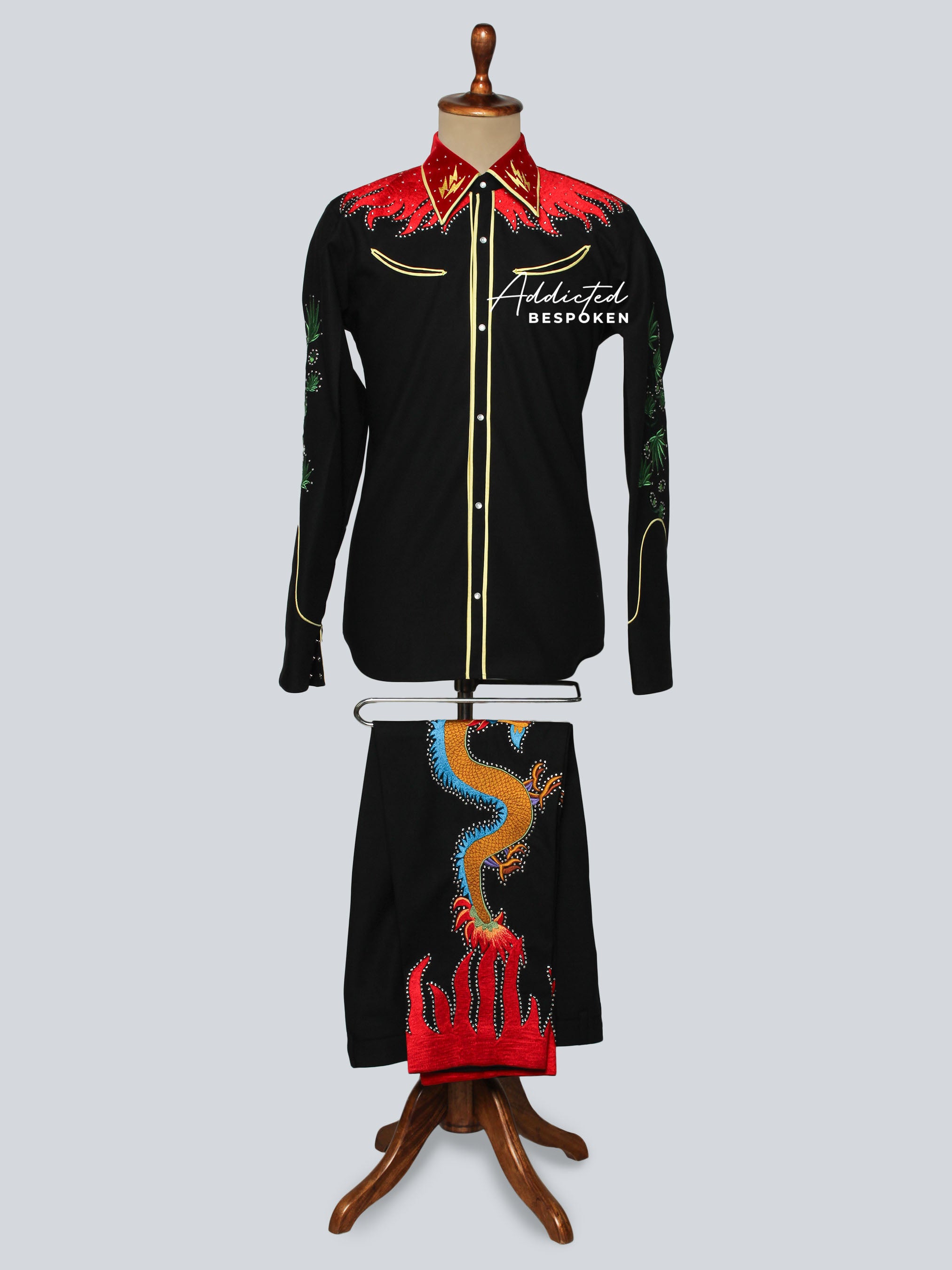 Dragon Flame Embroidered Western Shirt Set Addicted Bespoken