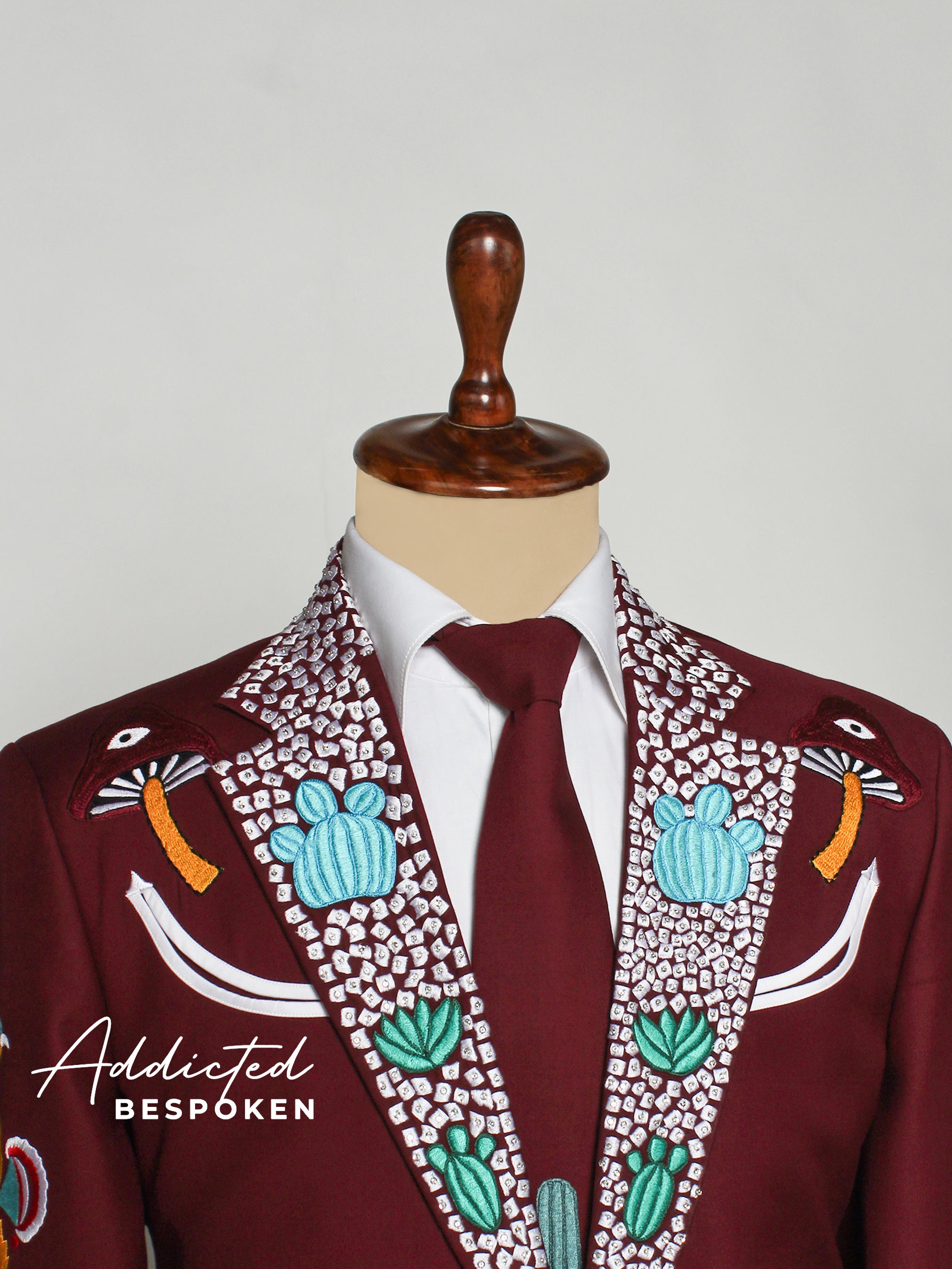 Maroon Cactus Embroidered Suit Addicted Bespoken