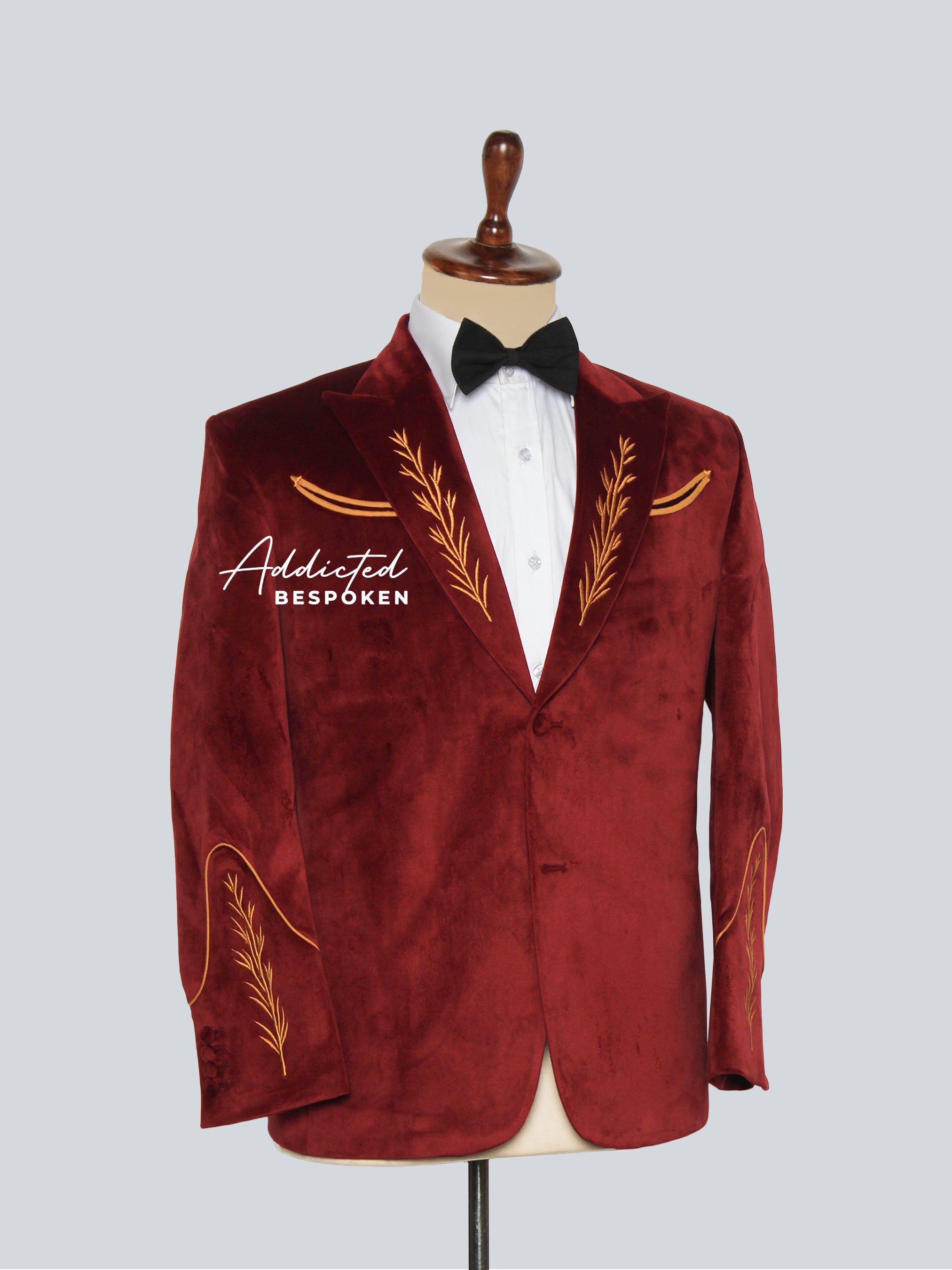 Crimson Velvet Embroidered Blazer Addicted Bespoken
