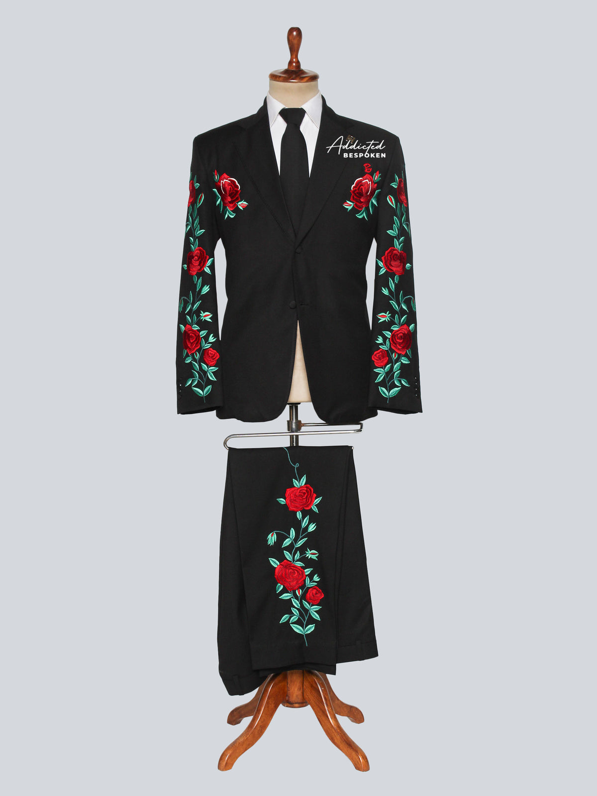 Men black Suit with Red Roses Addicted Bespoken
