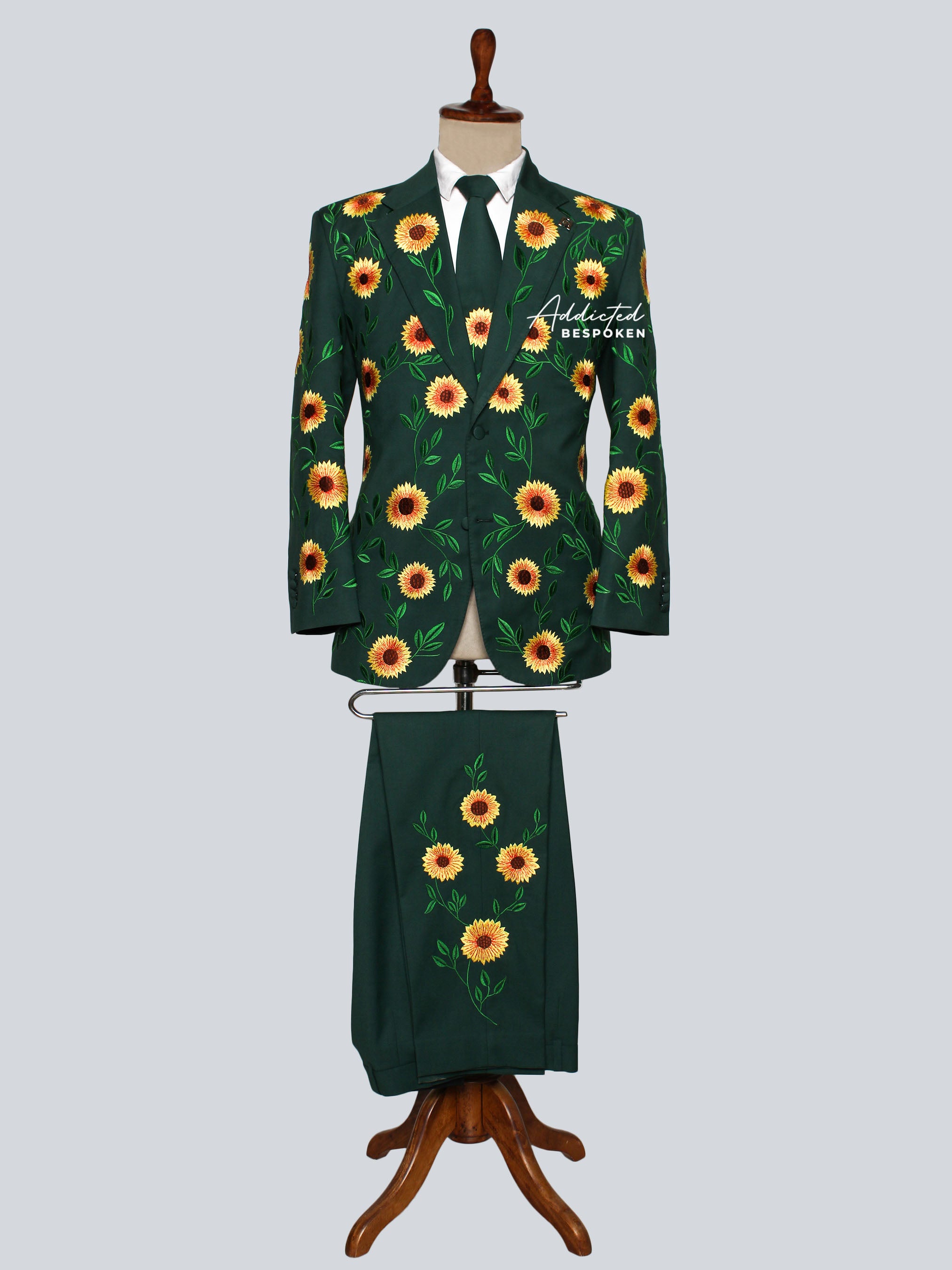 Artful Sunflower Embroidery Two-Piece Cocktail Suit