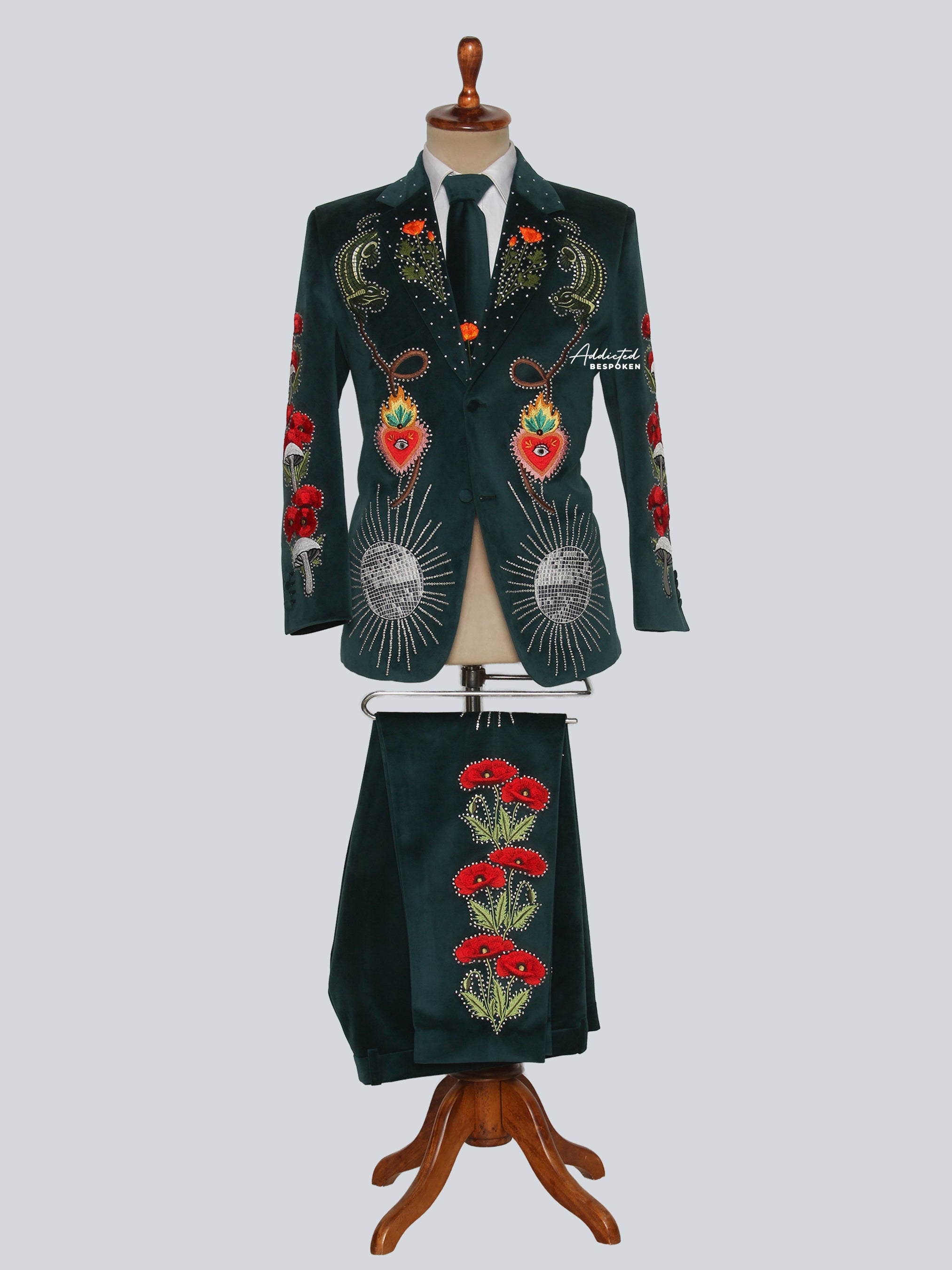 Green Embroidered Velvet Suit