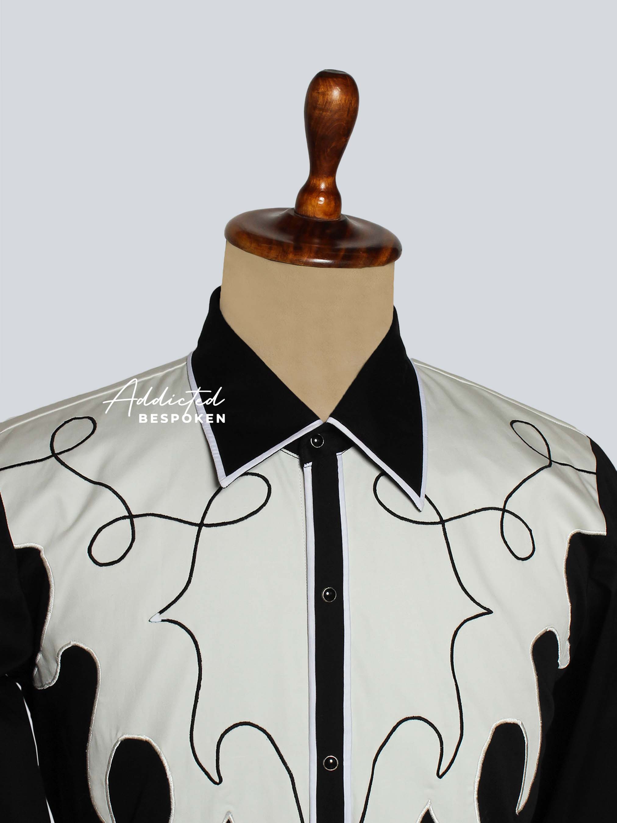 Black & White Embroidered Western Shirt Addicted Bespoken