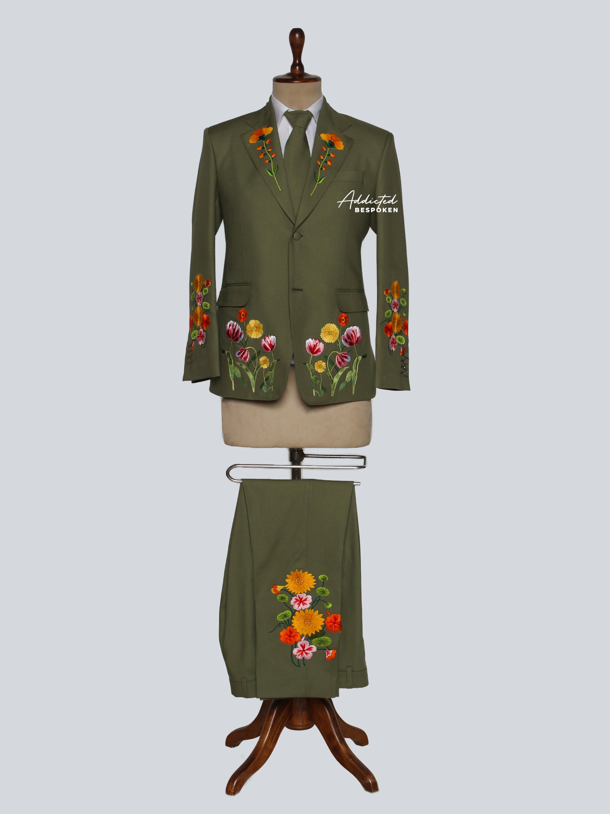 Hand Embroidered Green Suit for Men Addicted Bespoken