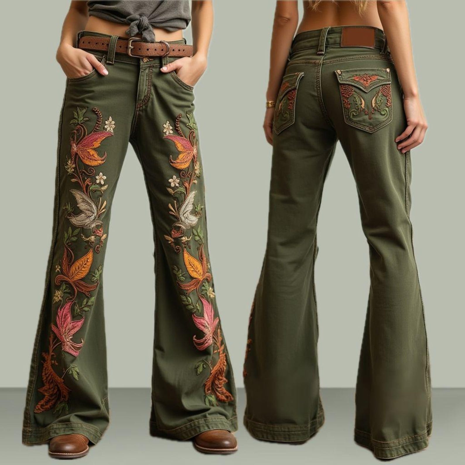 Bird Motif Embroidered Western Riding Dress Pants