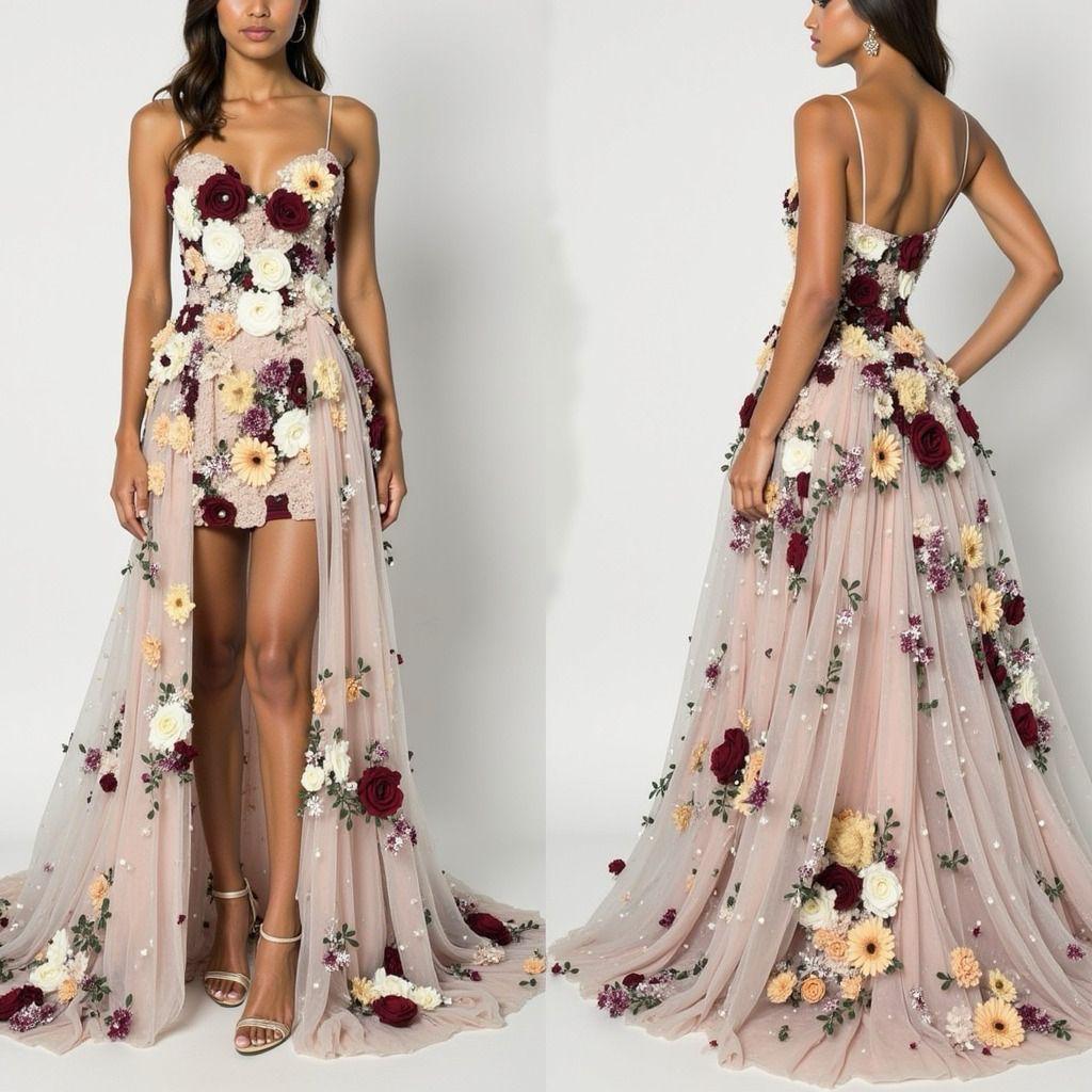 Blooming Appliqué High-Low Gown