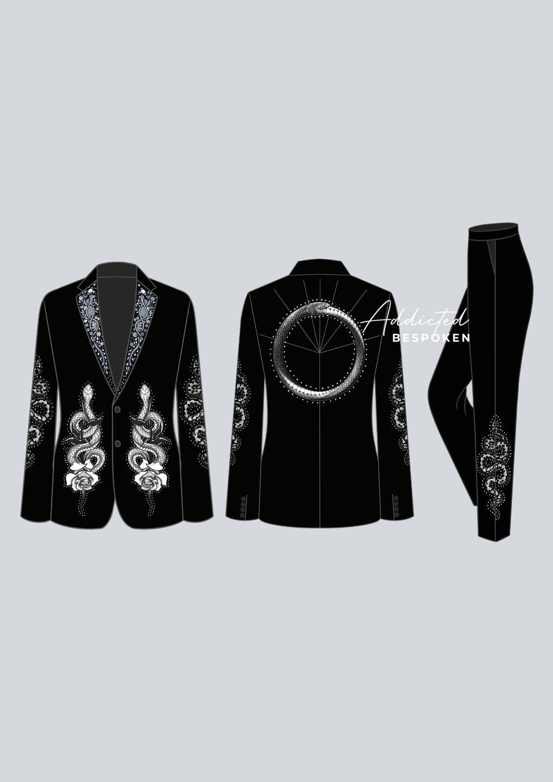 Snake Embroidered Black Suit Addicted Bespoken