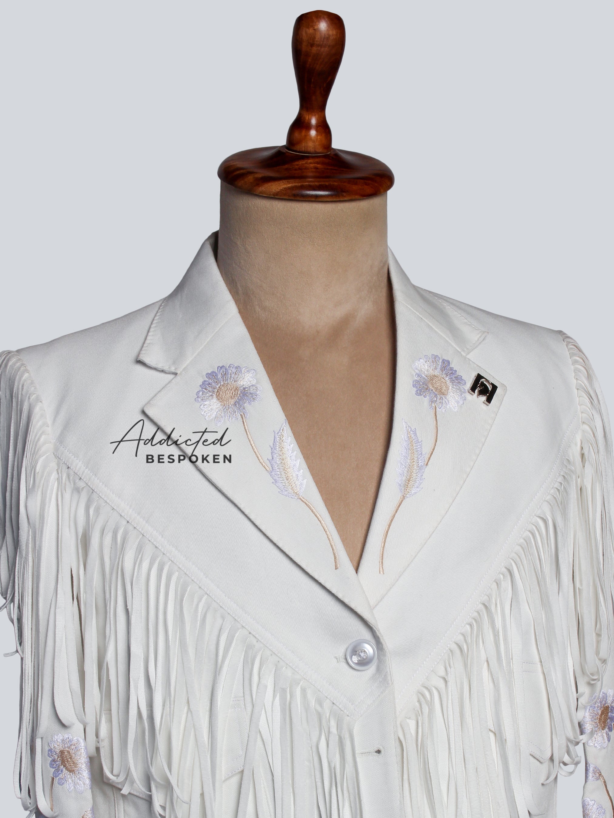 Short Jacket with Fringe and Flower Accents