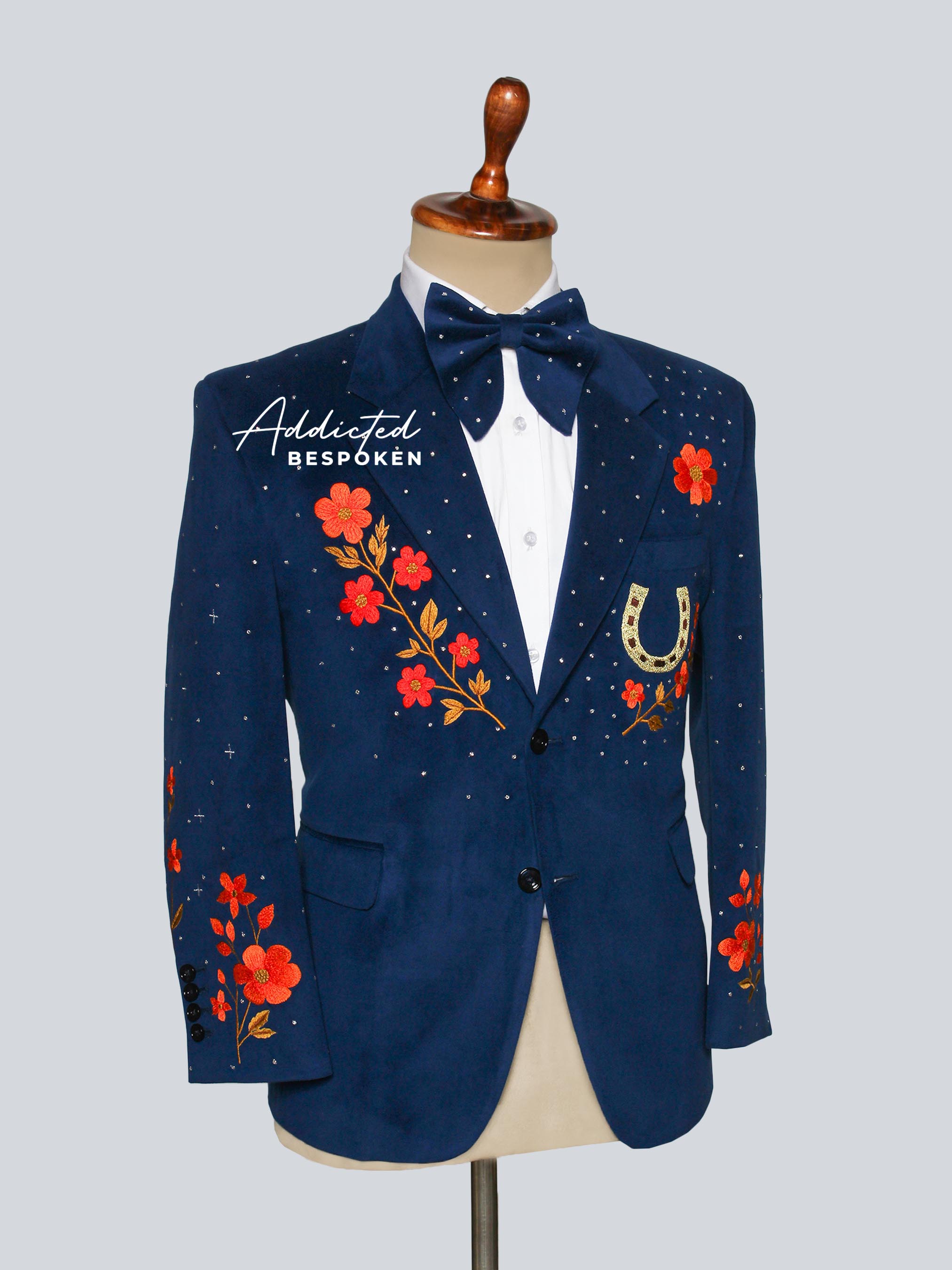 Floral Embroidered Navy Blazer Addicted Bespoken