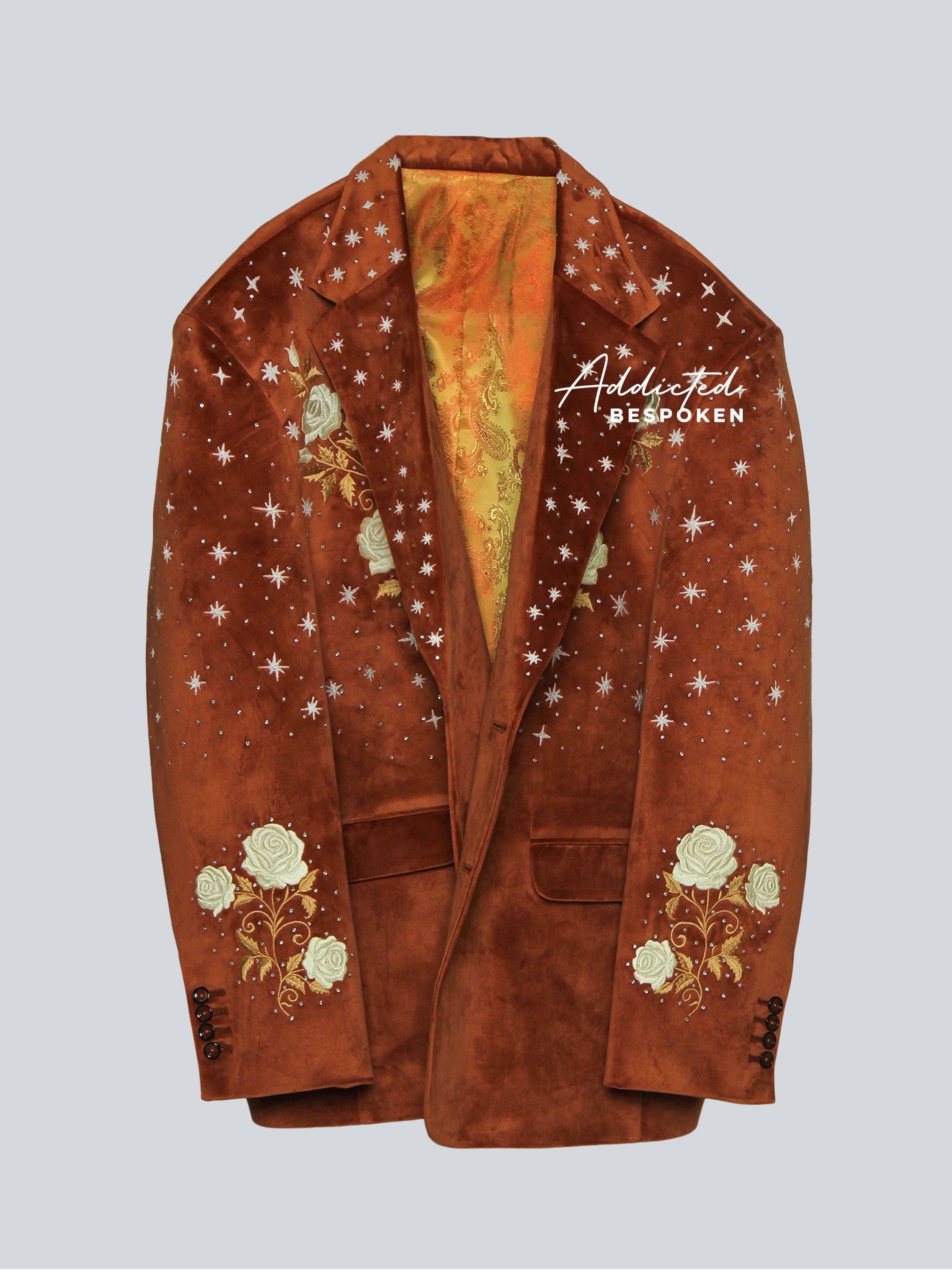 Rust Velvet Embroidered Blazer Addicted Bespoken
