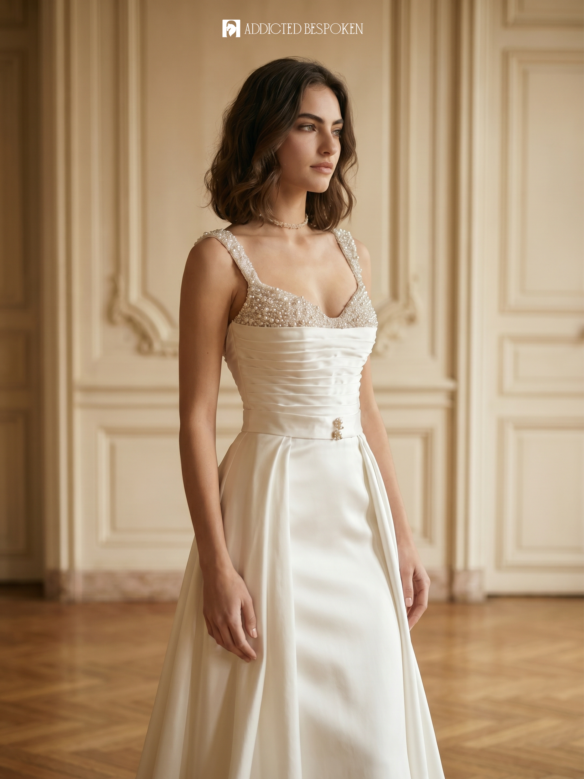 Pearl Beaded Satin Bridal Gown Addicted Bespoken