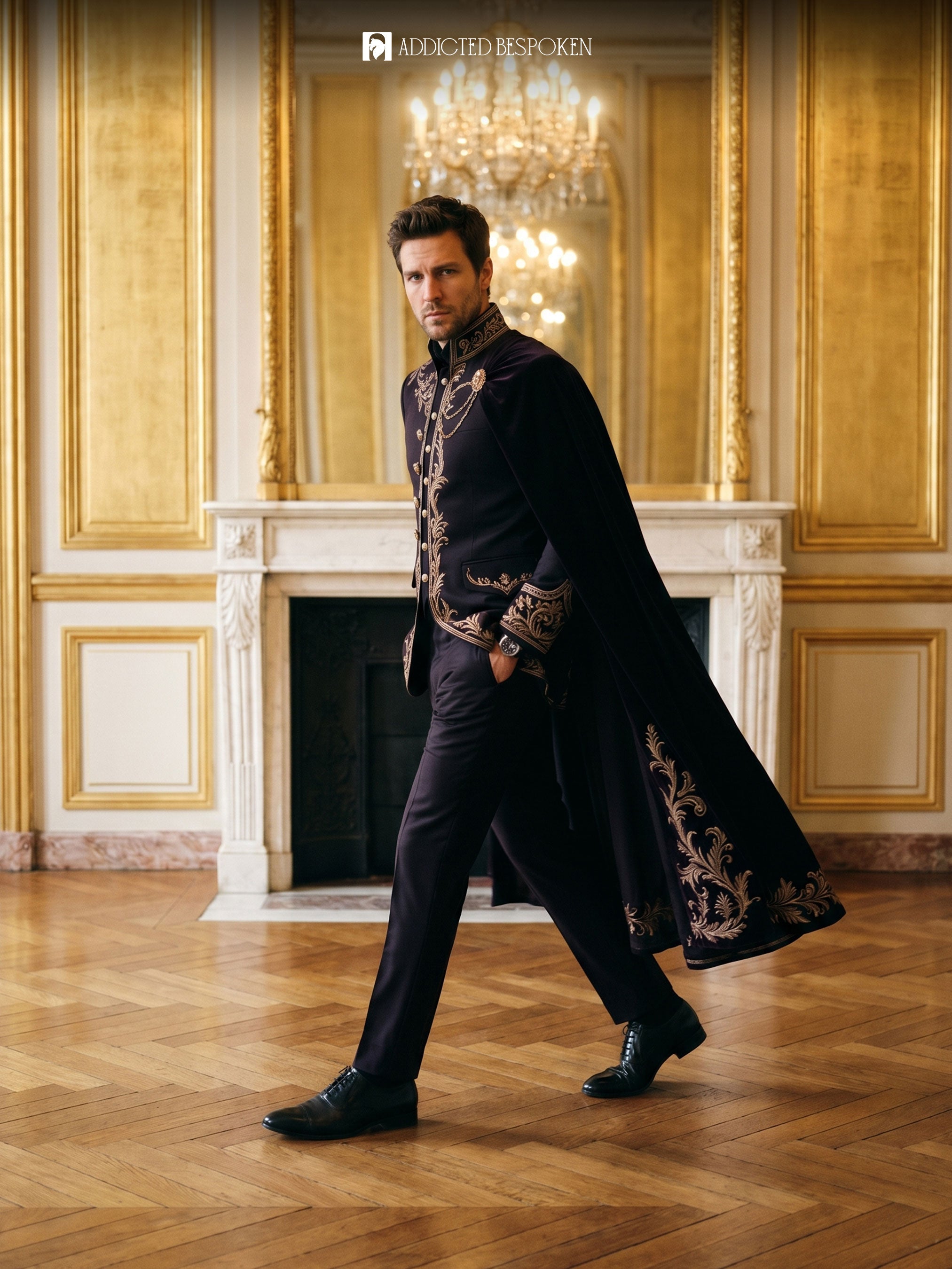 Imperial Gothic Embroidered Suit with Cape Addicted Bespoken