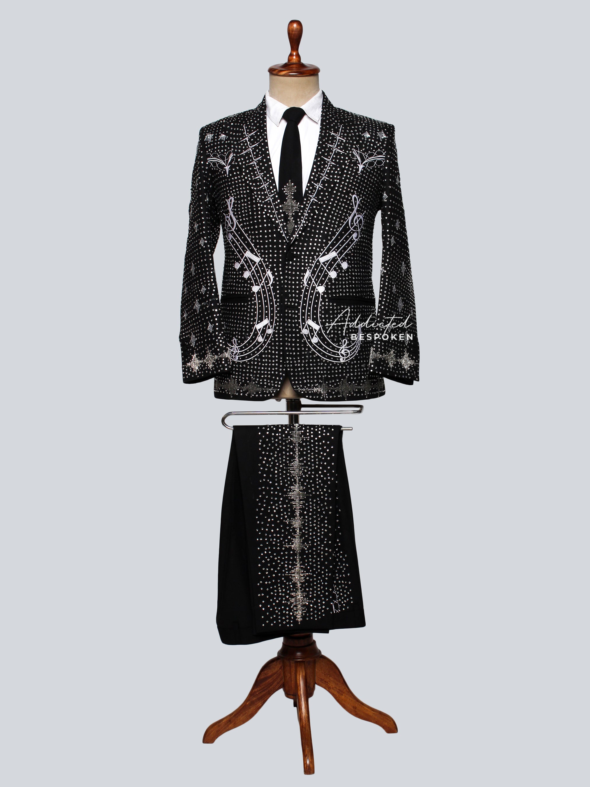 Symphony of Style Rhinestone-Embellished Musical Motif Suit