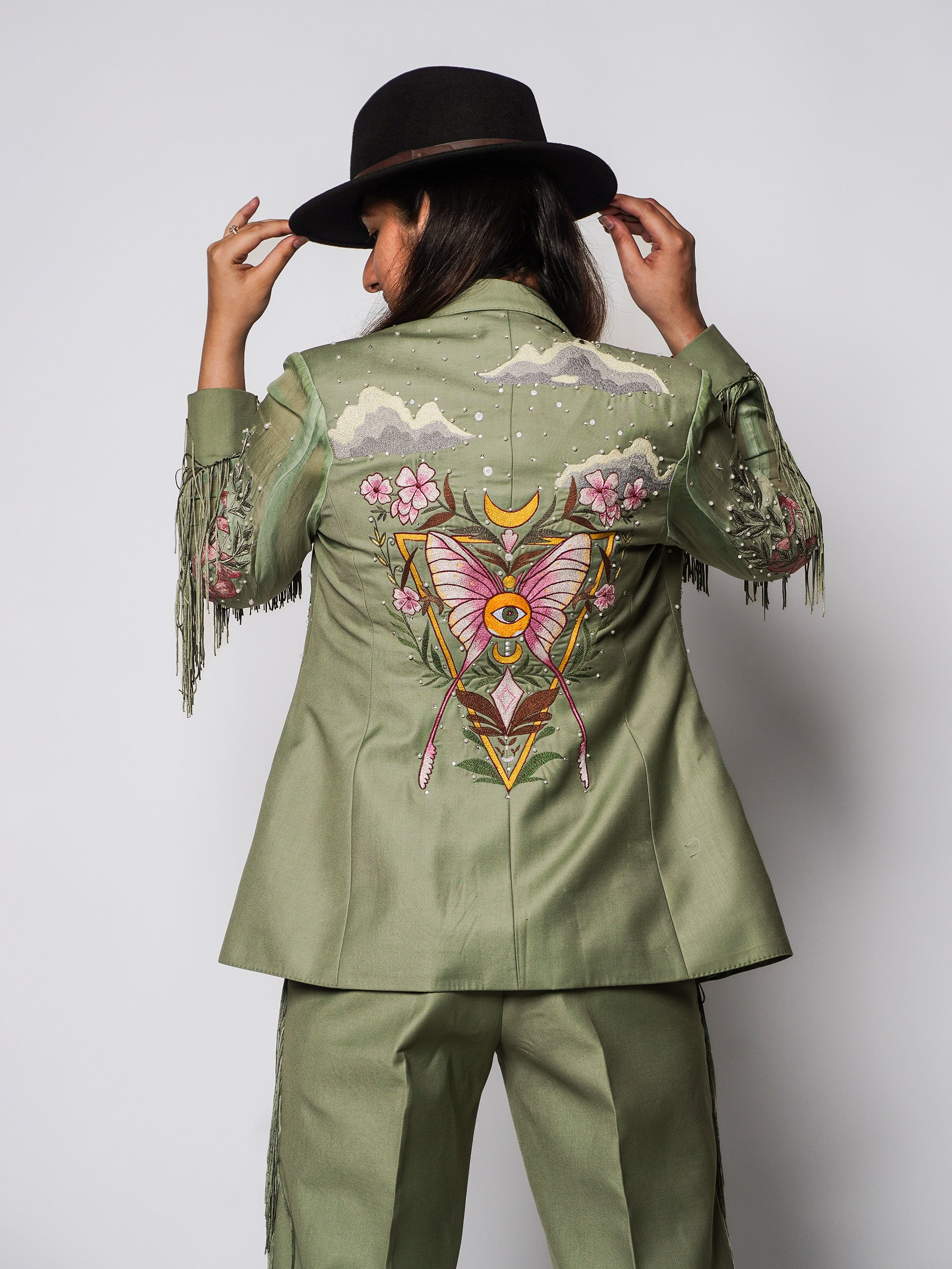 Fringed Butterfly Bloom Embroidered Suit