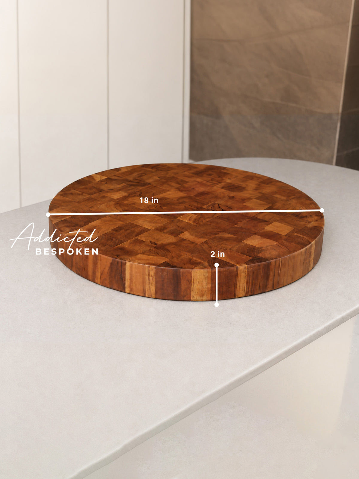 Round End Grain Wooden Chopping Board – Handmade Circular Cutting Board for Kitchen Addicted Bespoken