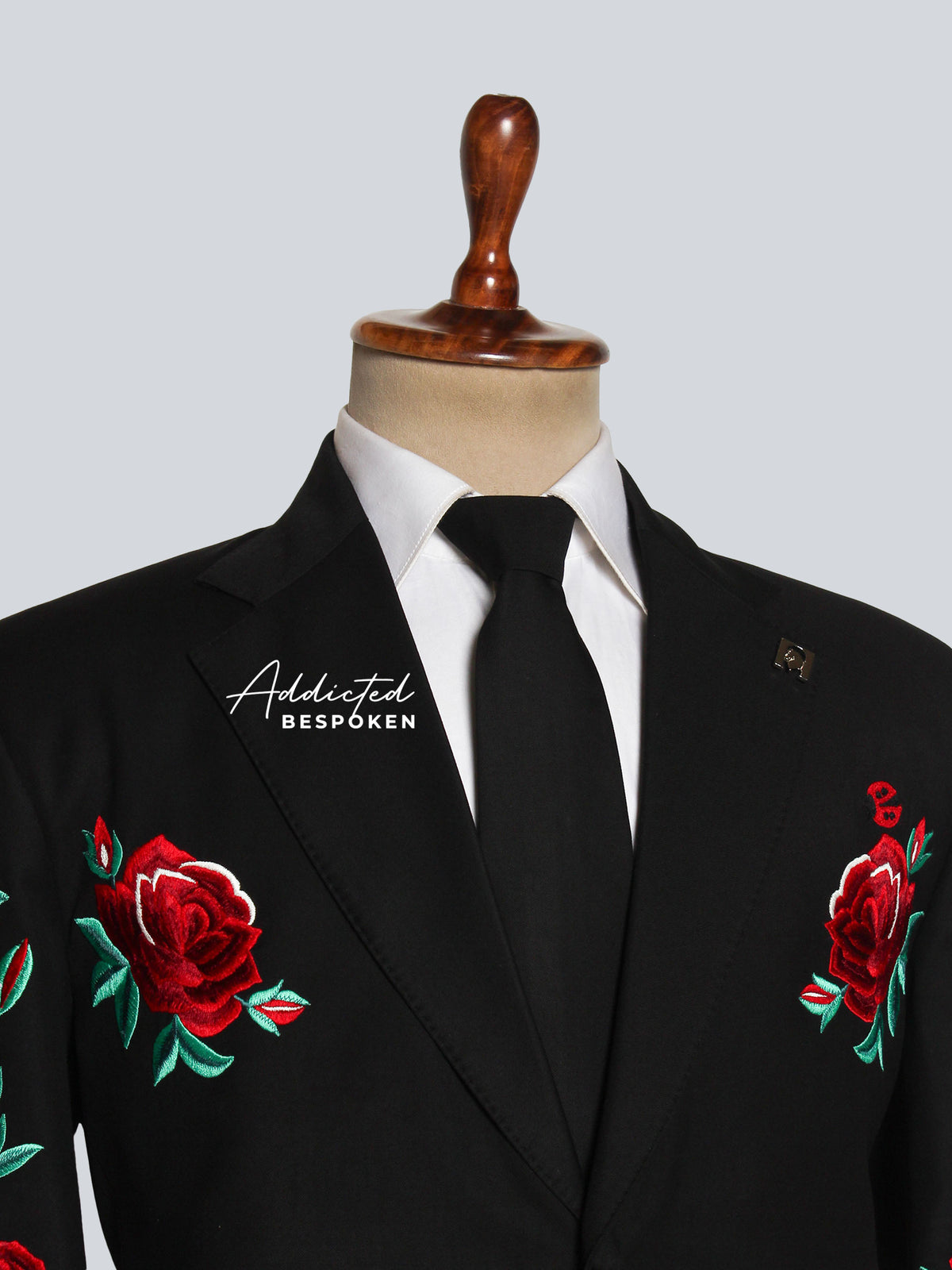 Men black Suit with Red Roses Addicted Bespoken