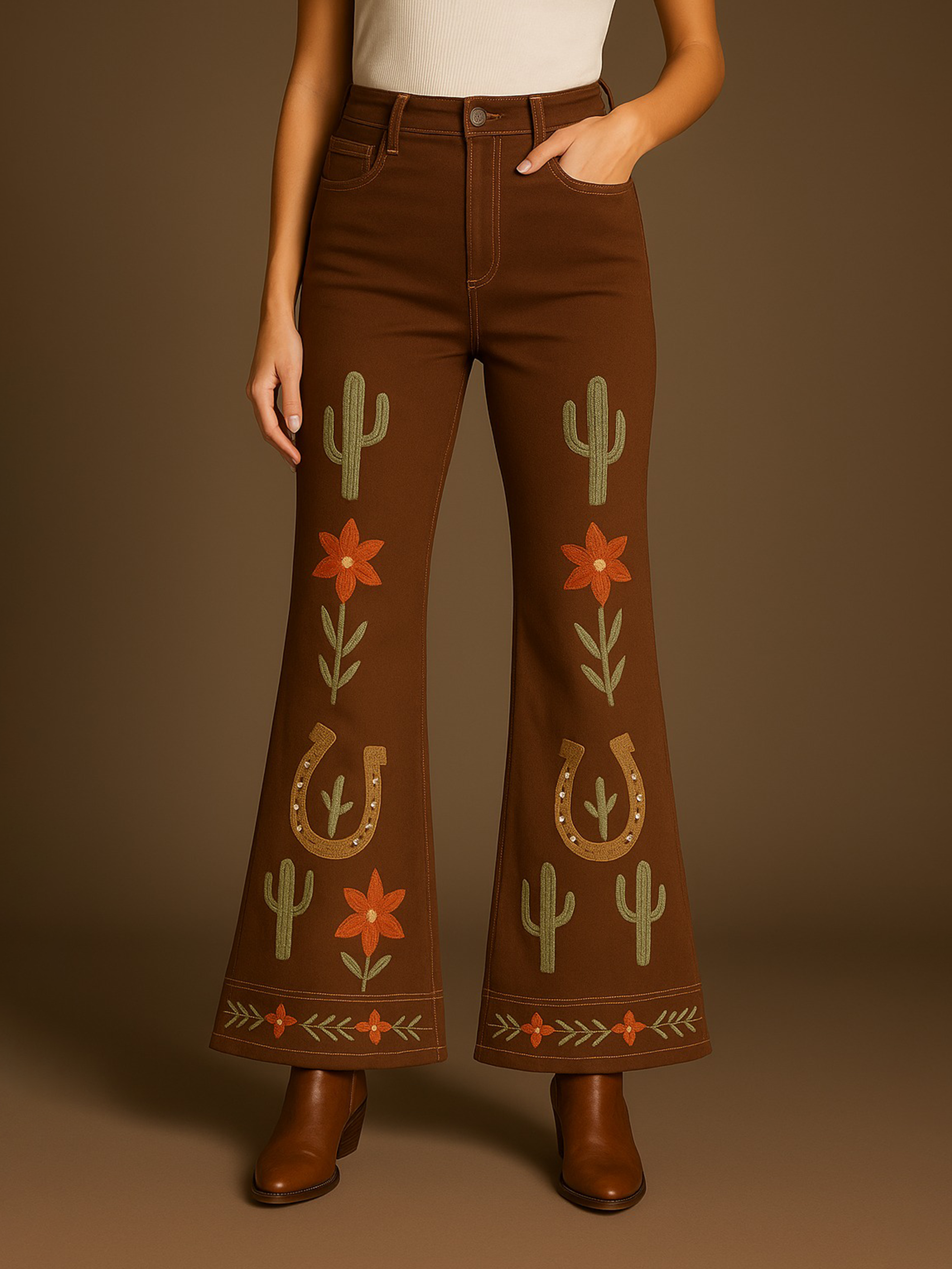 Cactus Bloom Western Flare Pants