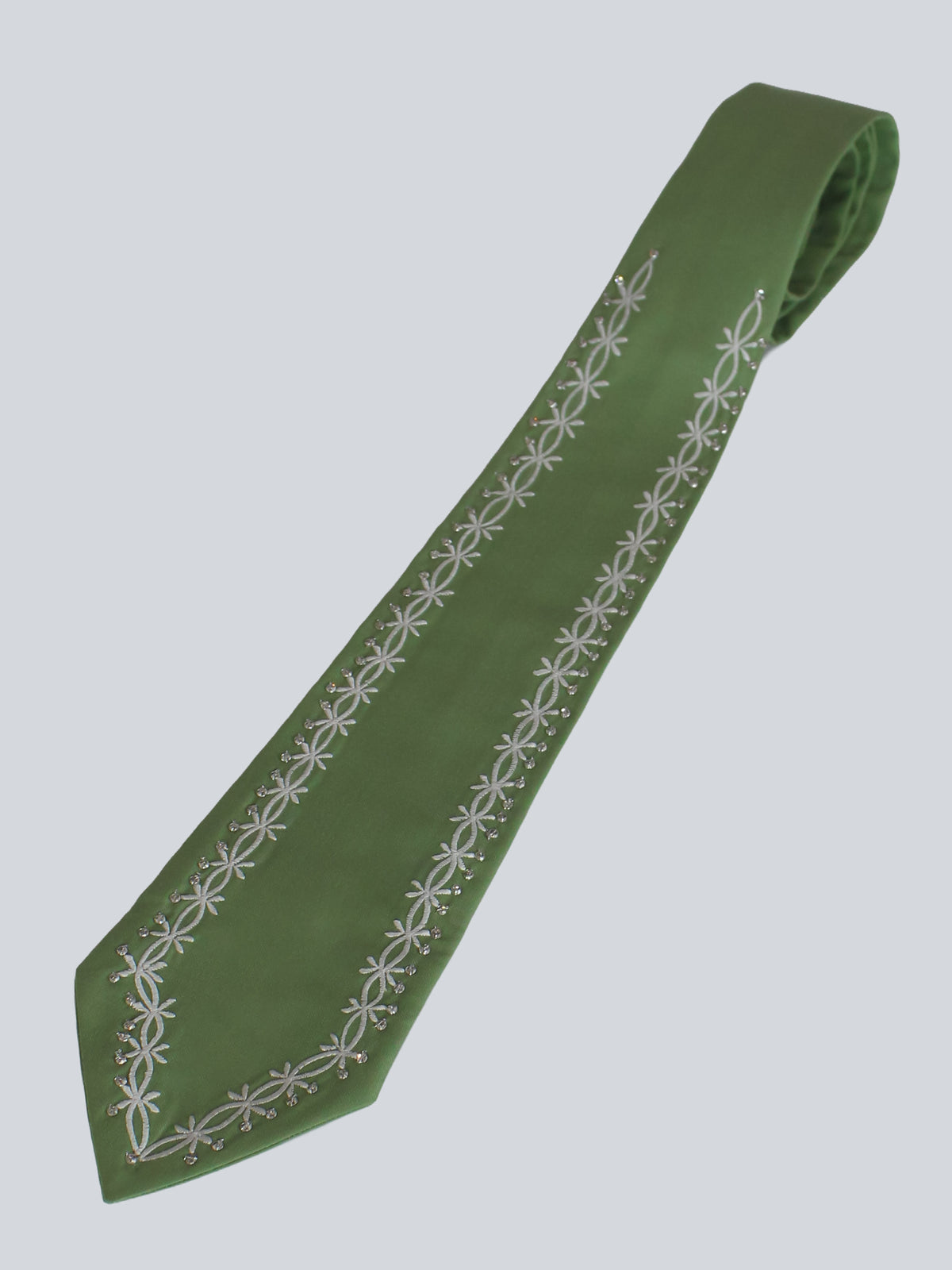 Green Embroidered Tie