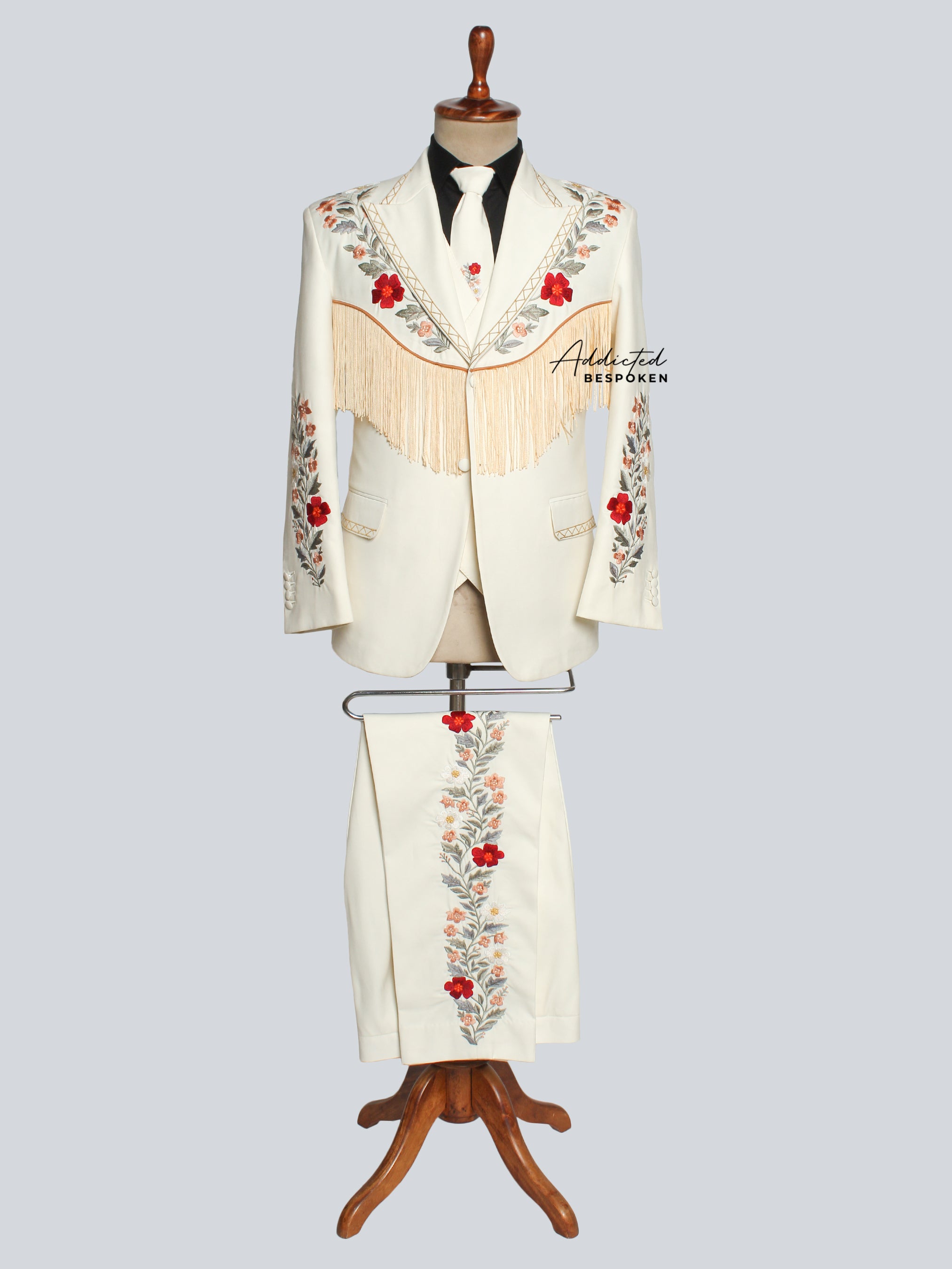 Floral Embroidered Fringe Suit