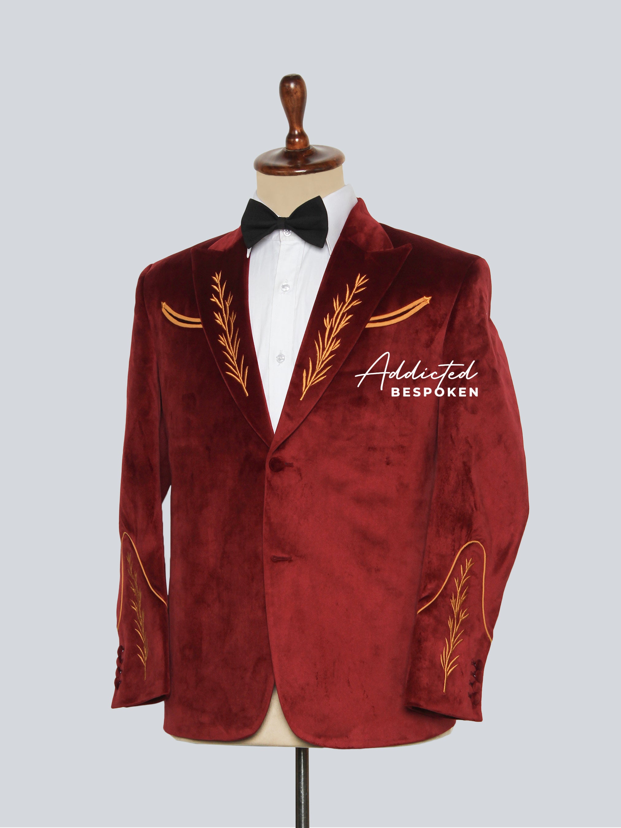 Crimson Velvet Embroidered Blazer Addicted Bespoken