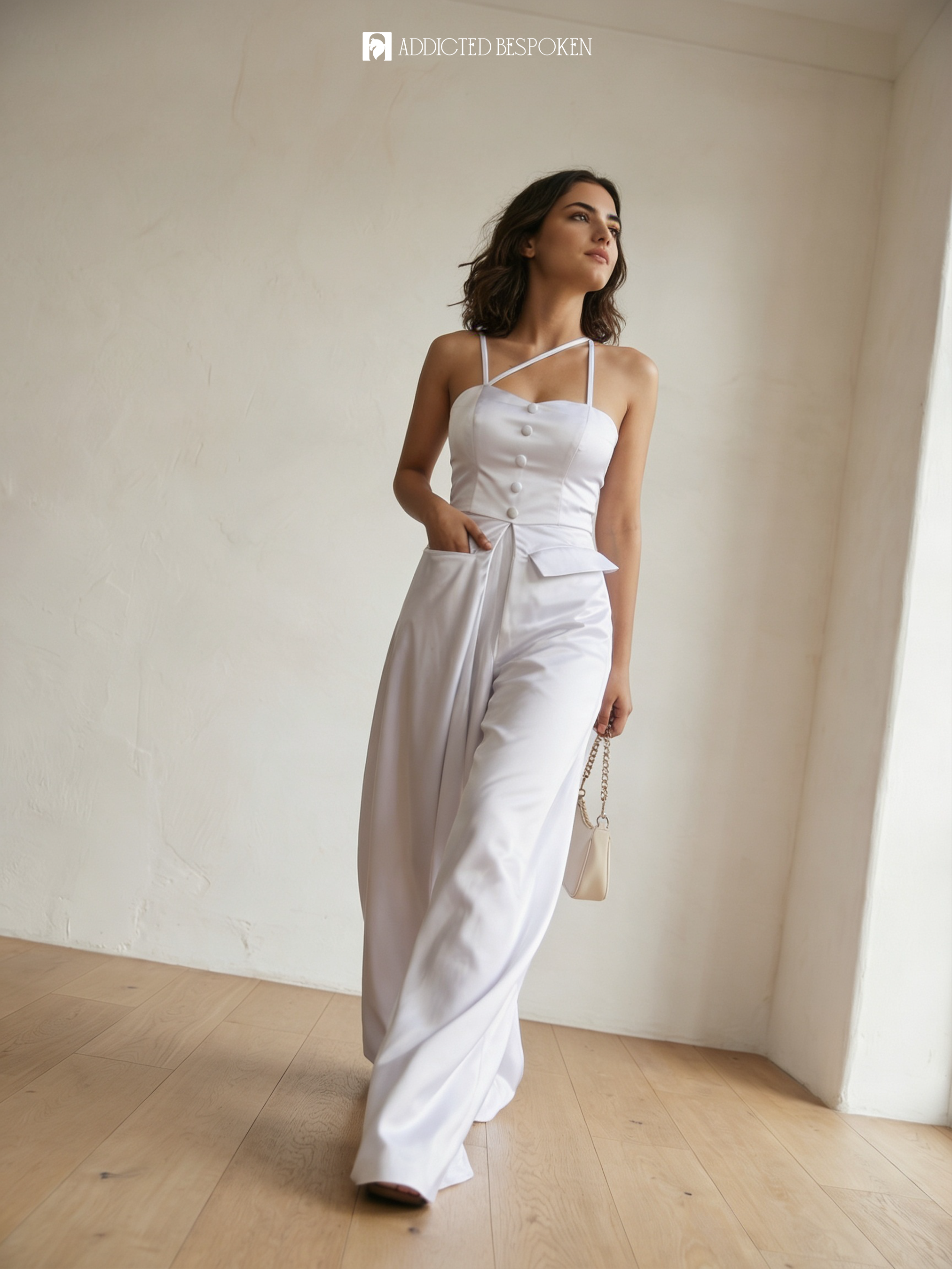 White Satin Bridal Corset Jumpsuit Addicted Bespoken