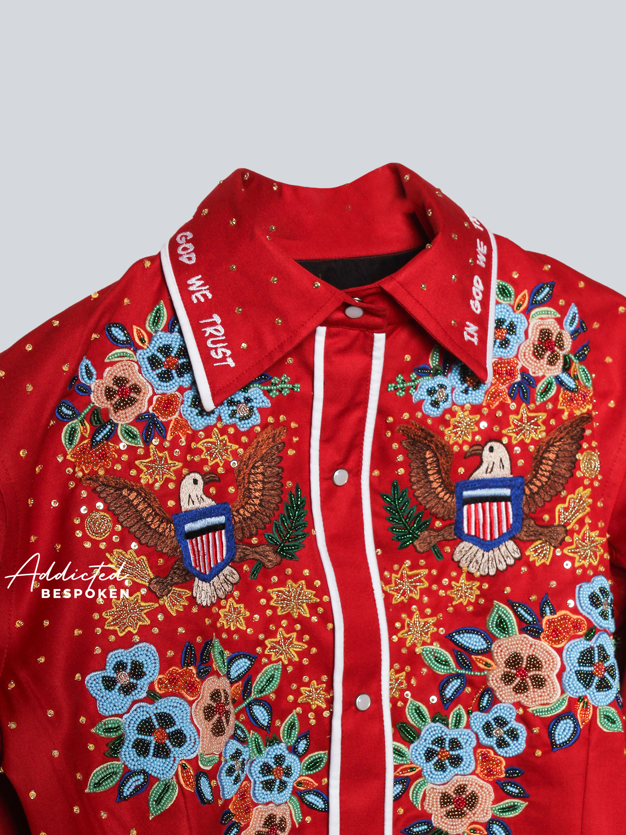 Floral Embroidered Red Western Shirt