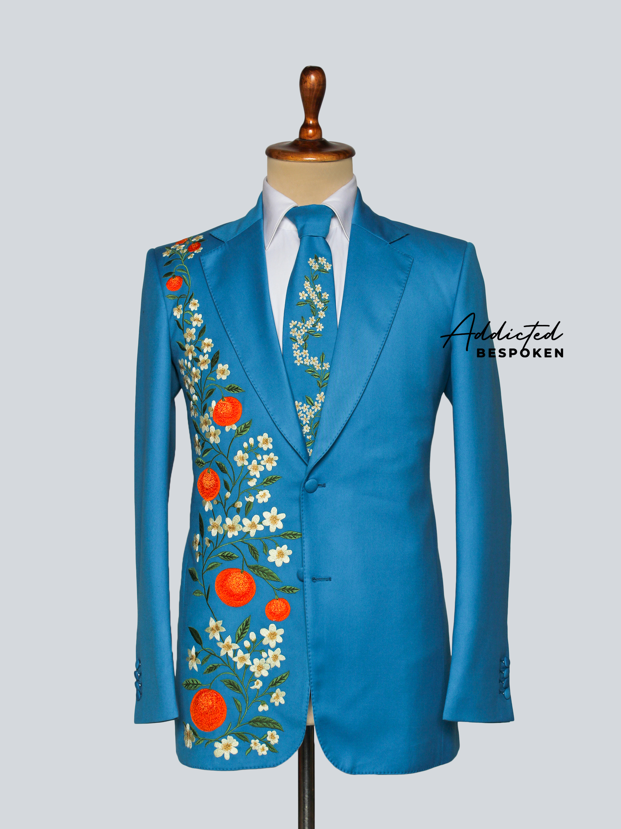 Teal Blue Embroidered Suit