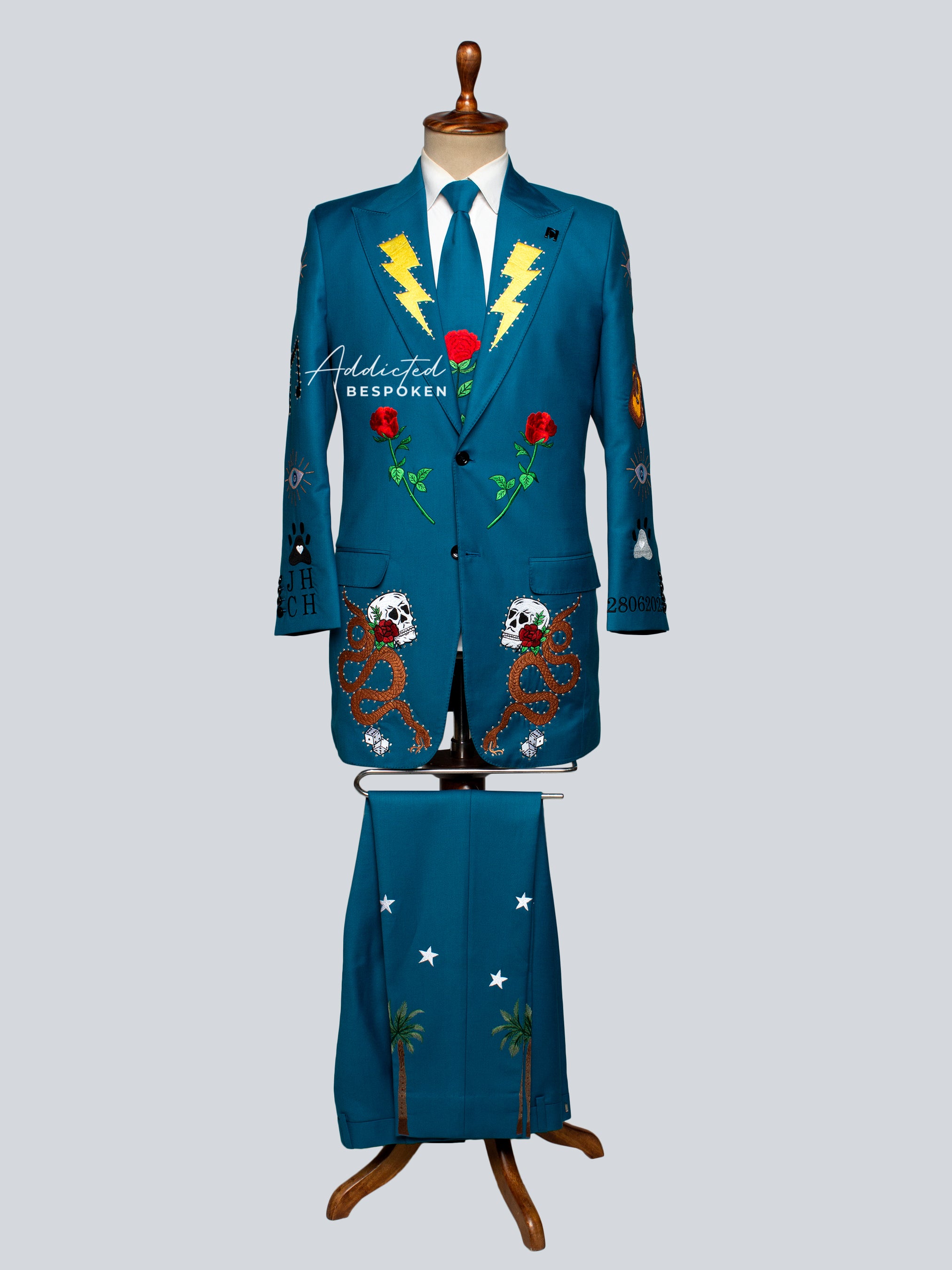 Bold Bespoke Suit with Eclectic Embroidered Embellishments