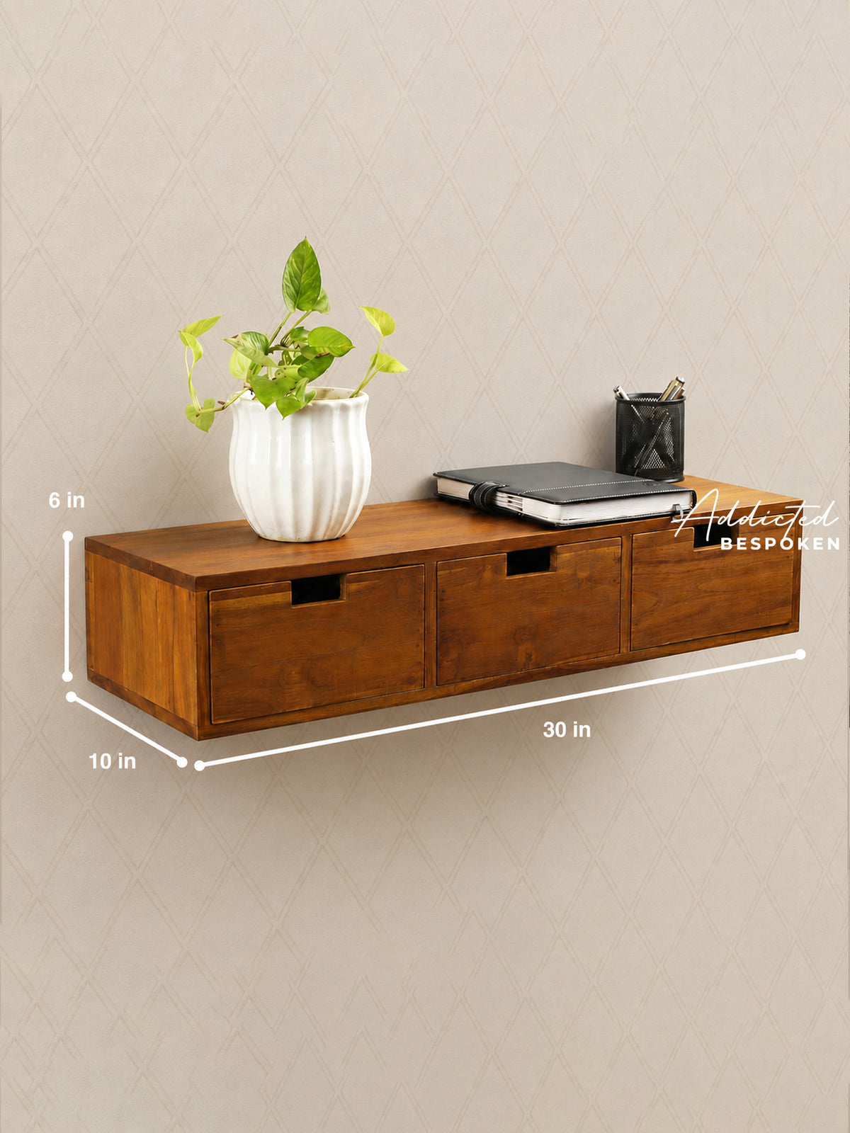 Wooden wall drawer with 3 drawers