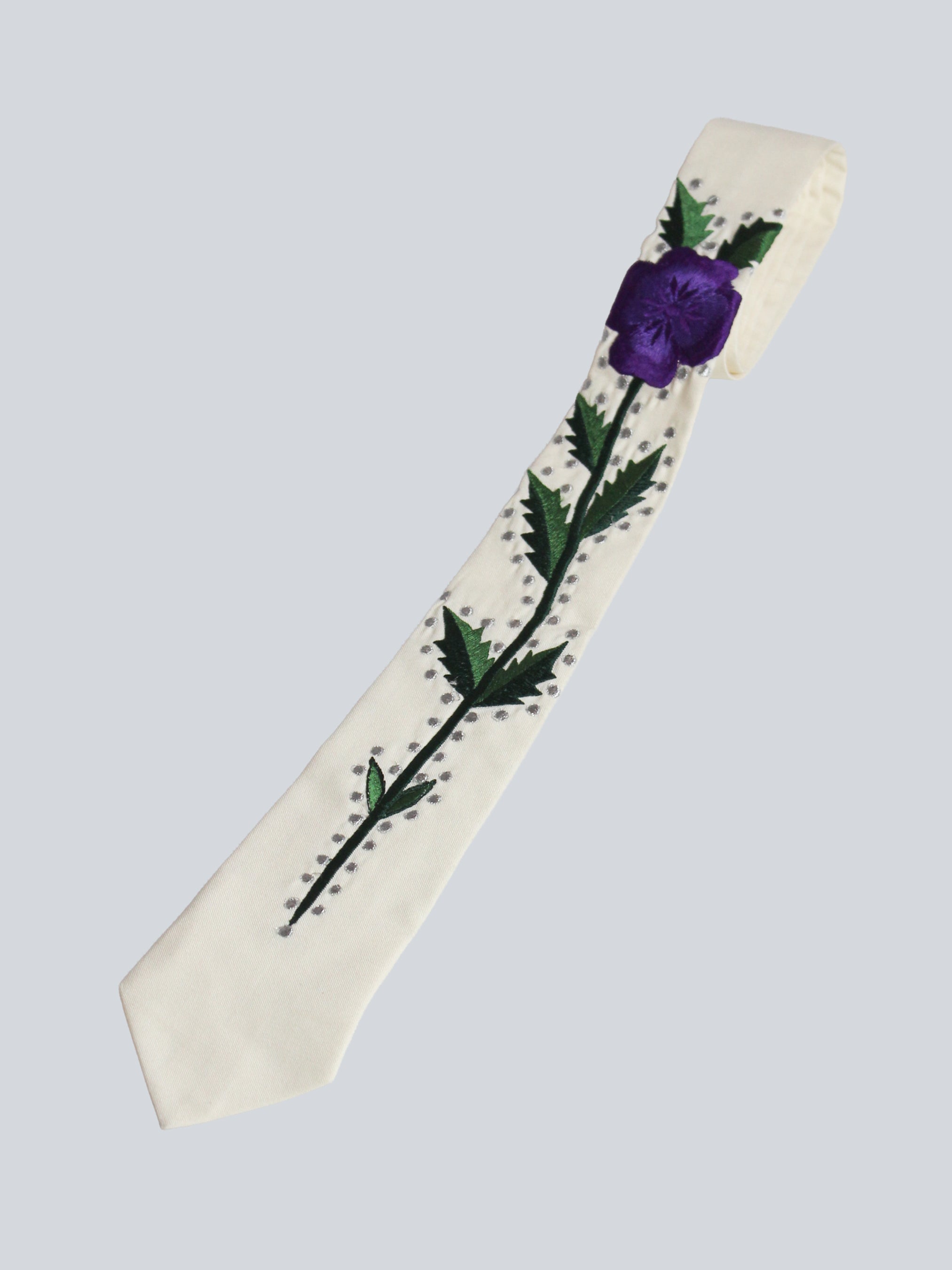 Purple Flower Embroidered Tie For Men And Women