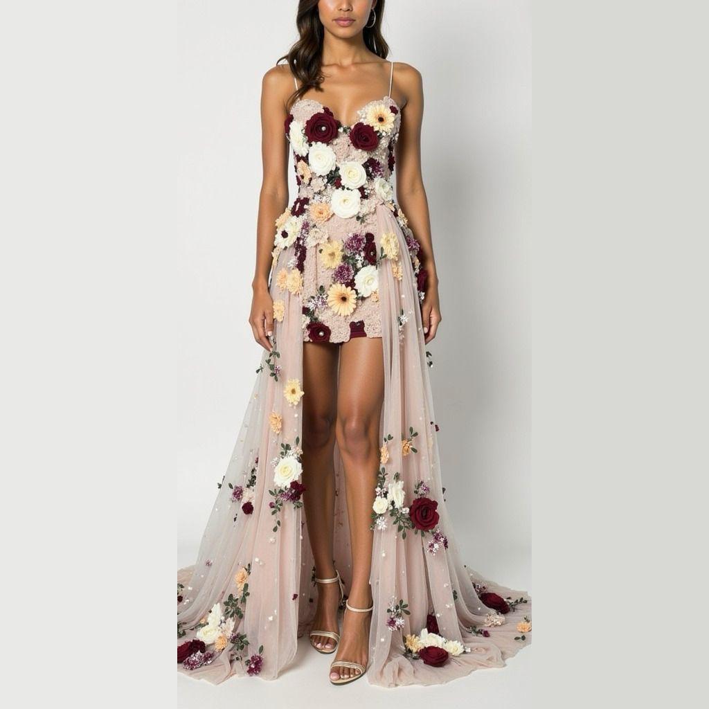 Blooming Appliqué High-Low Gown