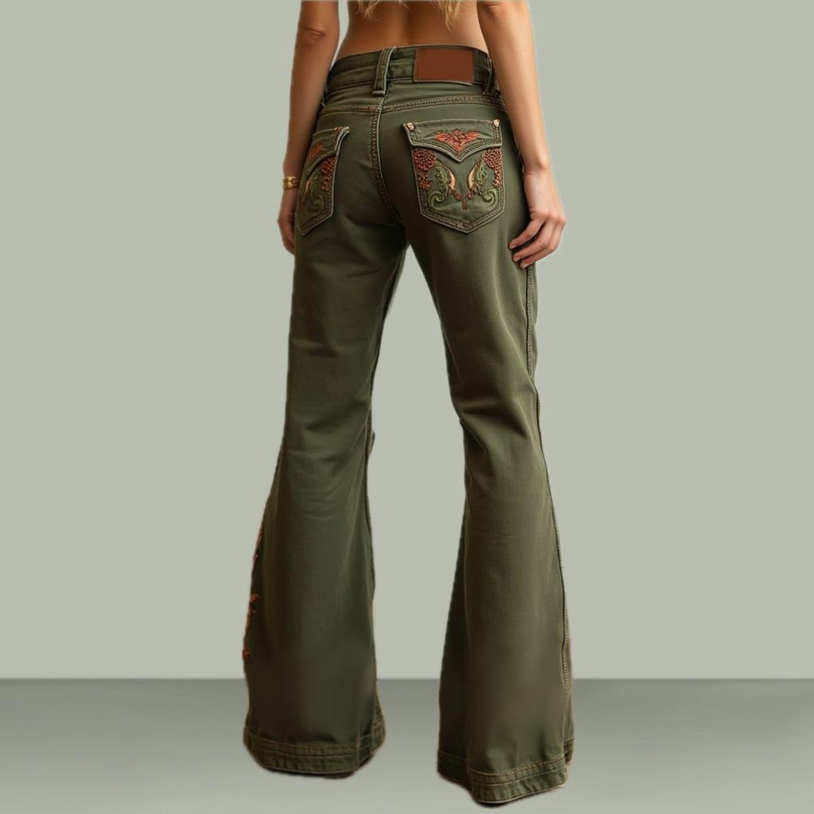 Bird Motif Embroidered Western Riding Dress Pants