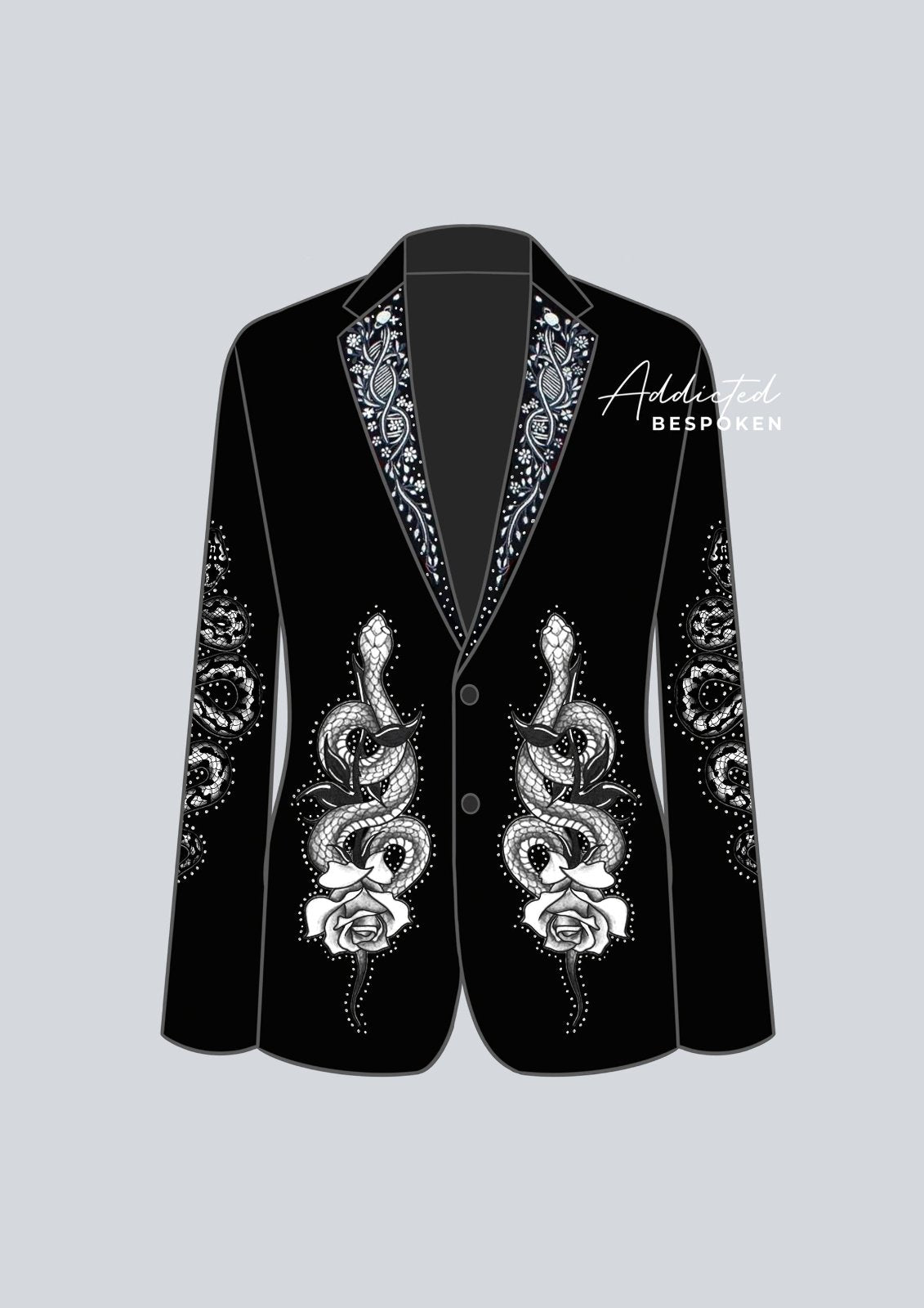 Snake Embroidered Black Suit Addicted Bespoken