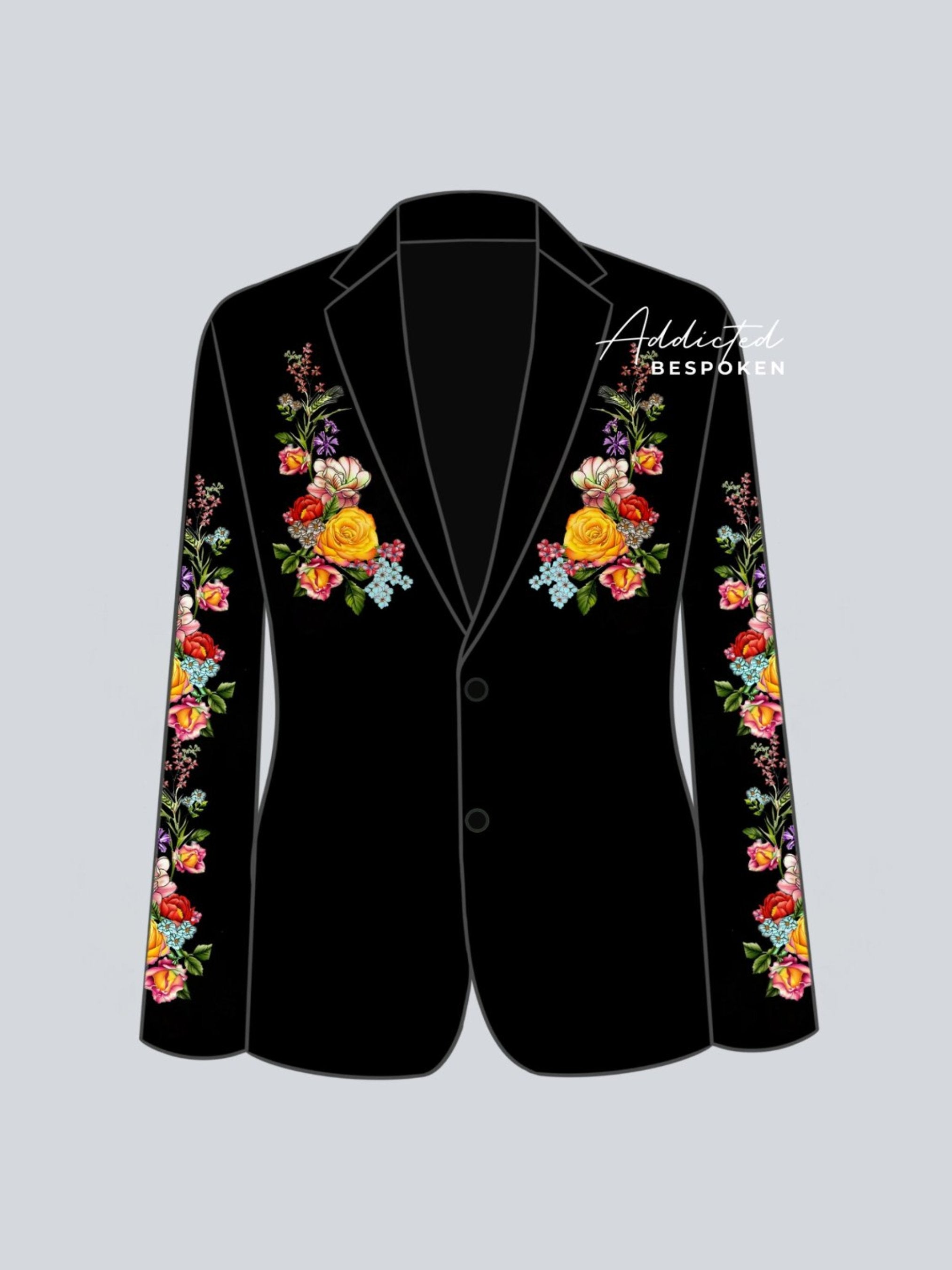 Flora & Fauna Embroidered Black Suit Addicted Bespoken