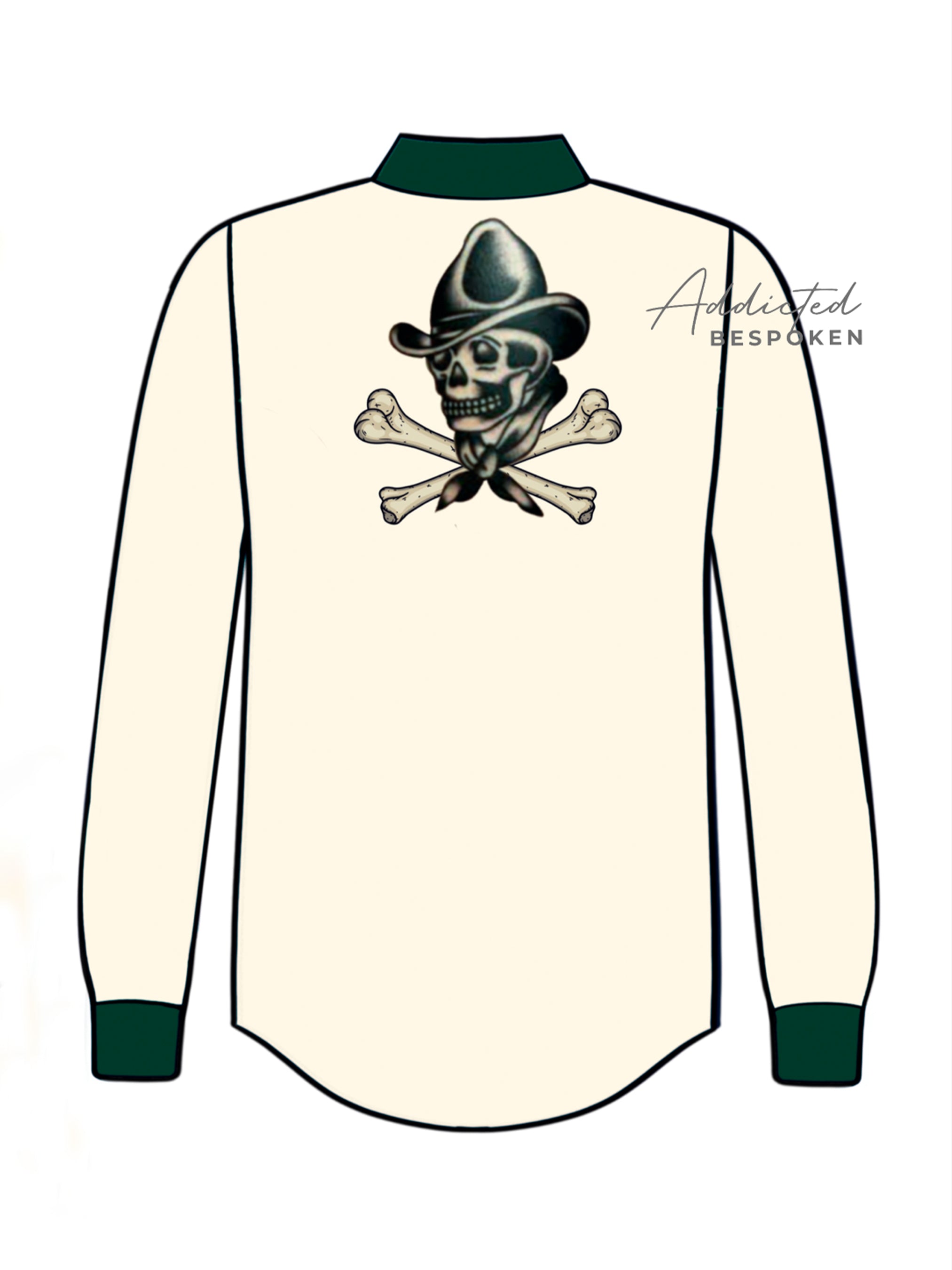 Back view illustration of cream western shirt with large embroidered floral motif โ Addicted Bespoken