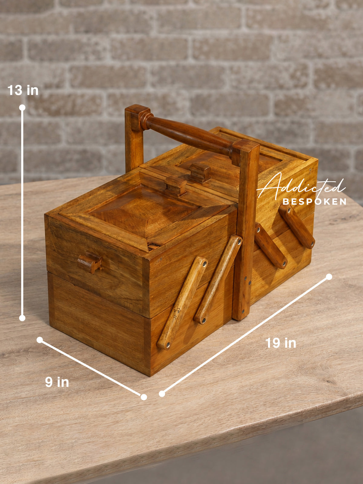 Custom handmade wooden sewing box | Cantilever storage organizer with carry handle Addicted Bespoken