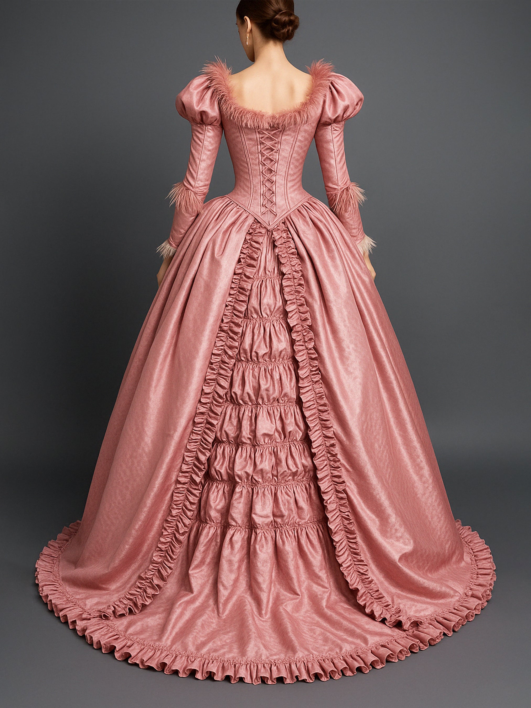 Victorian Elegance Fit and Flare Ruffled Gown